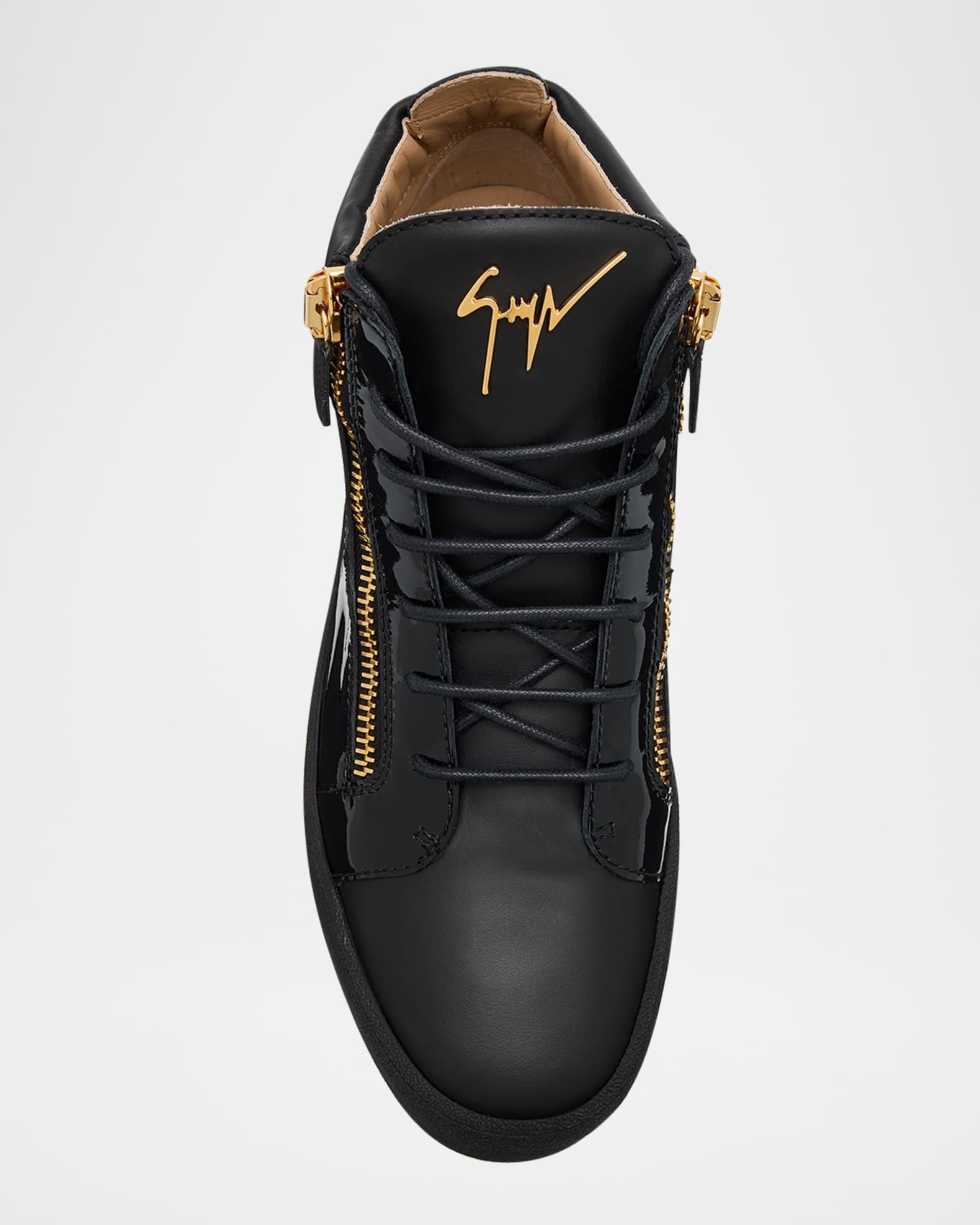 Men's Mixed-Leather Mid-Top Sneakers Product Image