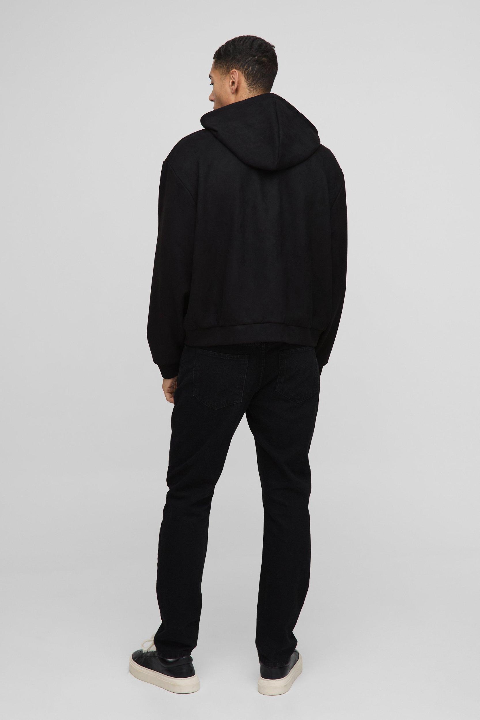Oversized Boxy Zip Through Faux Suede Hoodie | boohooMAN USA Product Image