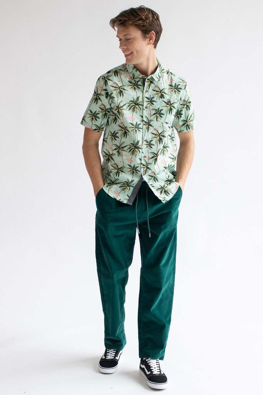 Mint Flamingo In The Palms Hawaiian Button Up Shirt Product Image