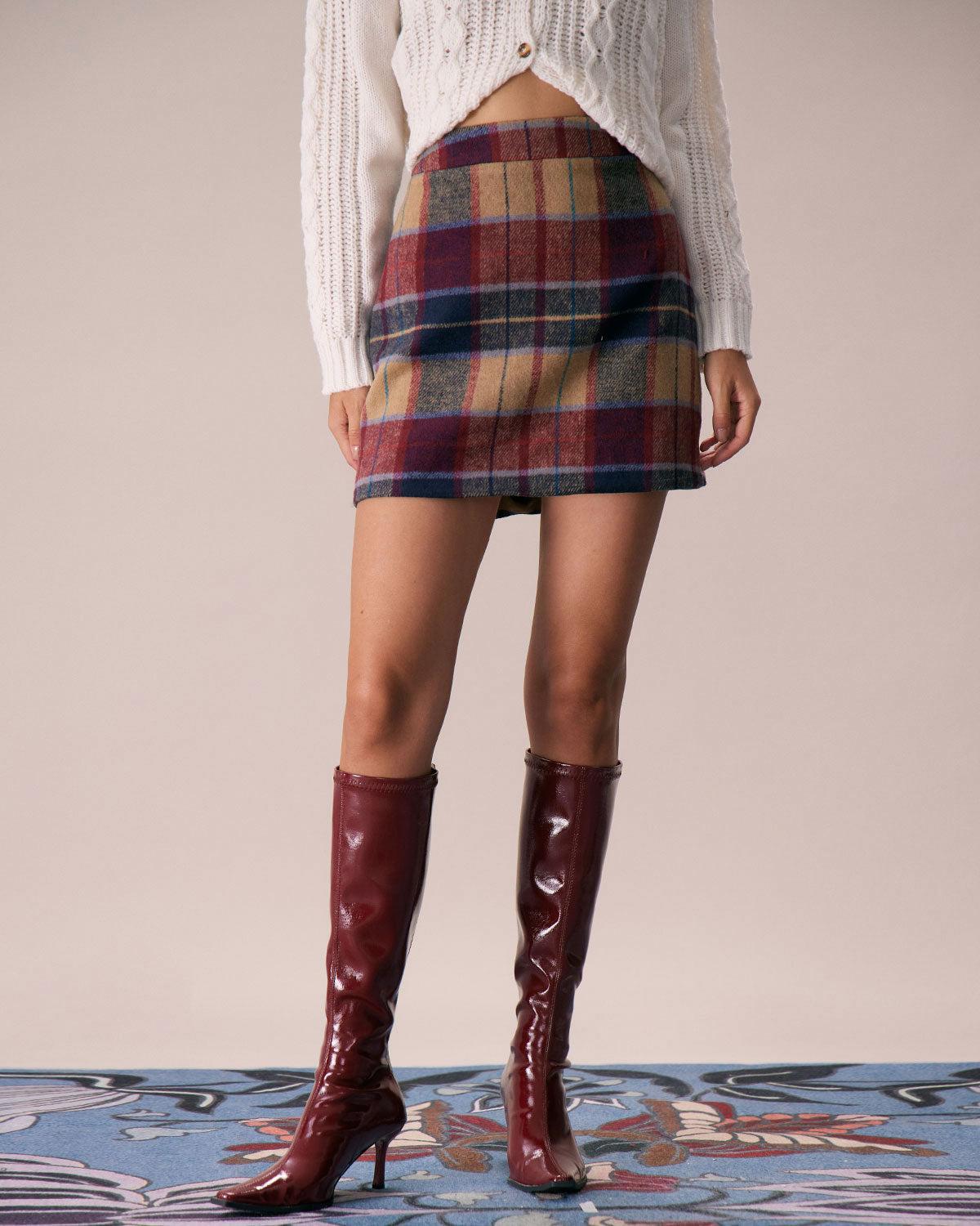 The Red Plaid Zipper Fly Tweed Mini Skirt Product Image