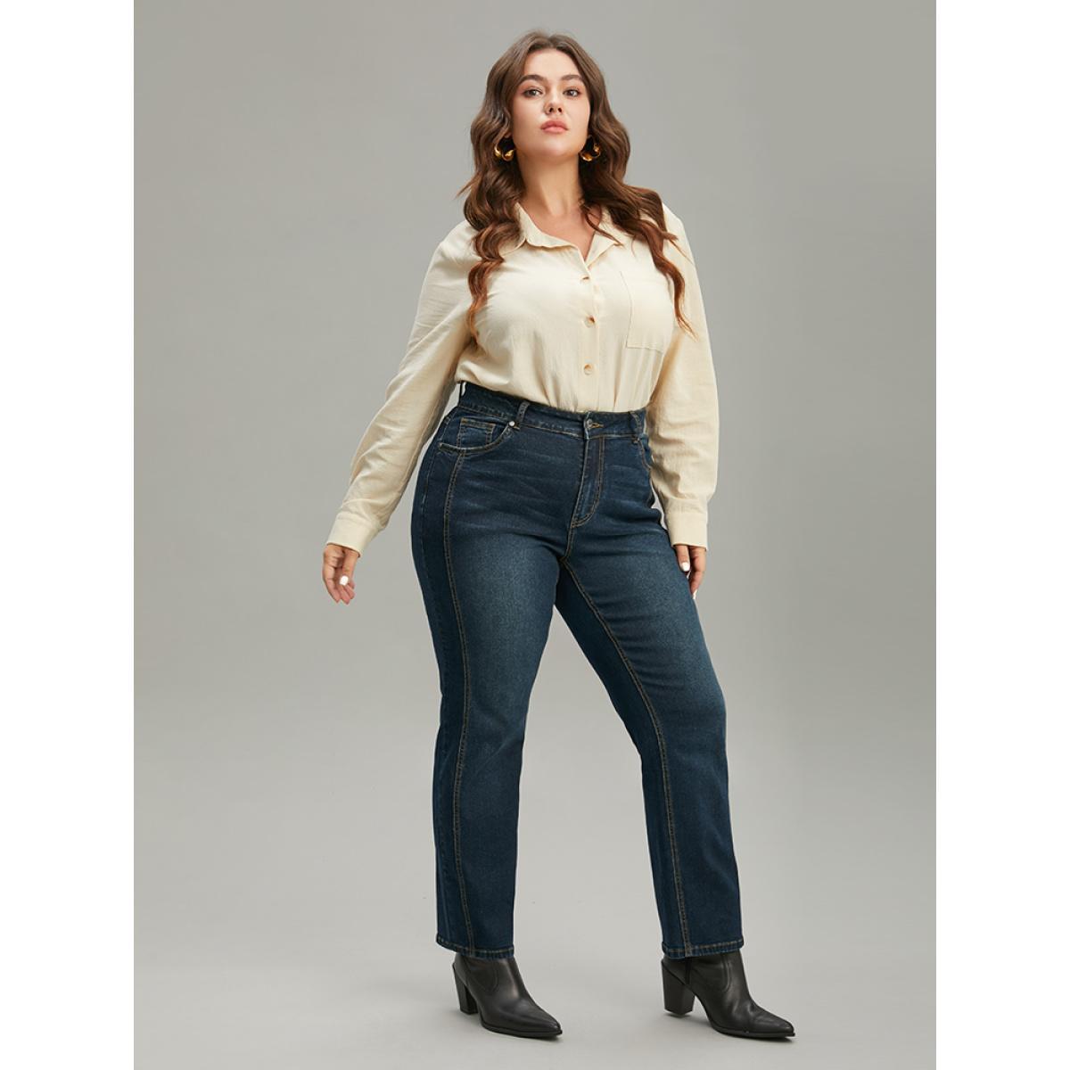 Plus Size Very Stretchy Seam Detail Stitch Jeans Women Indigo Casual Plain Plain High stretch Pocket Jeans BloomChic 22/3X Product Image