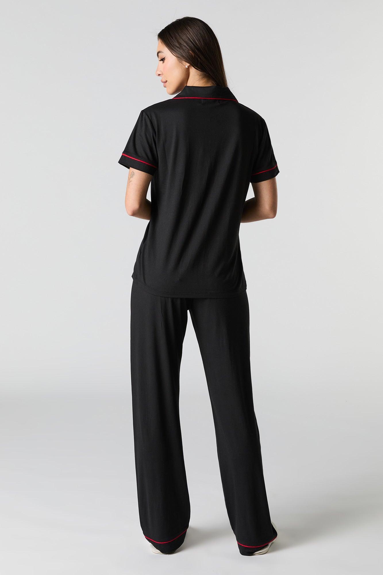 Collared Button-Up Top & Pant 2 Piece Pajama Set Female Product Image