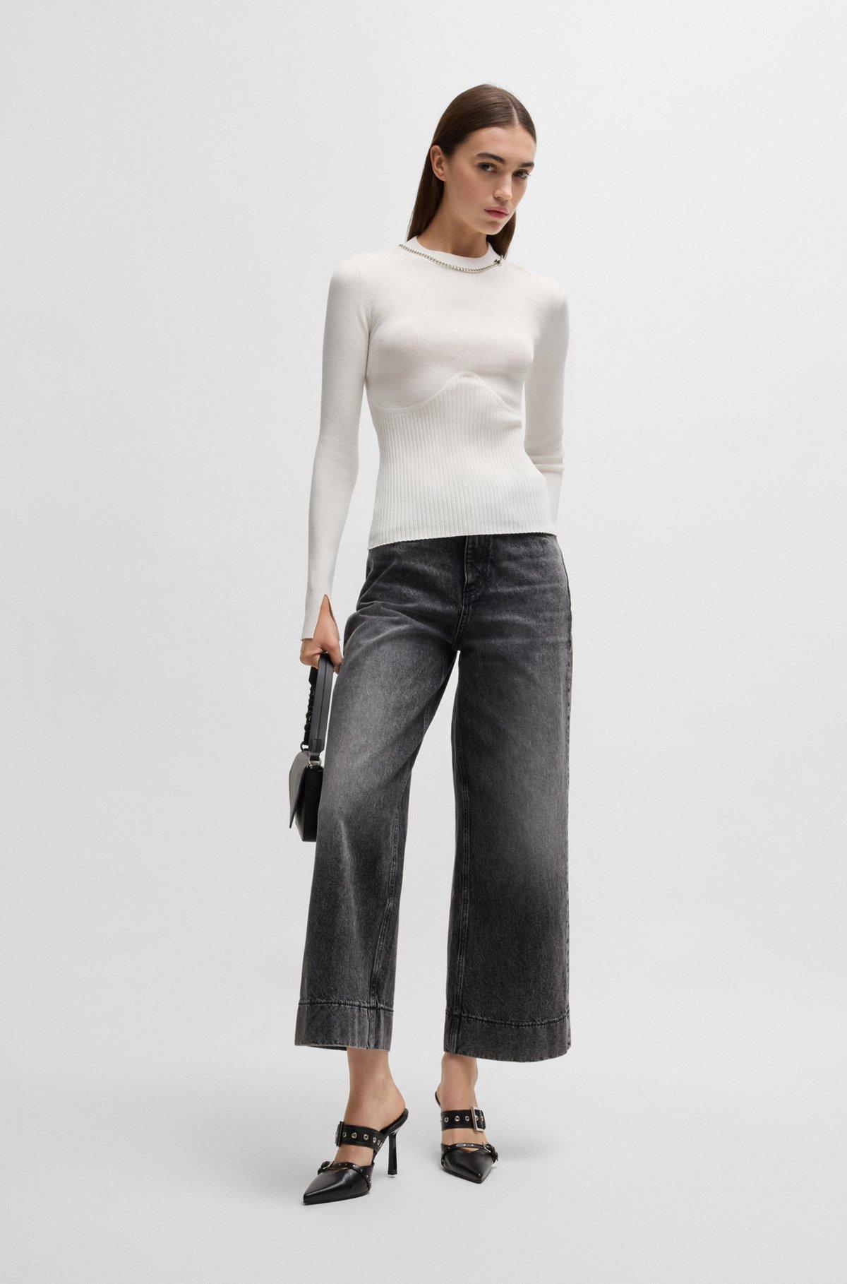 Mock-neck sweater with chain collar trim Product Image