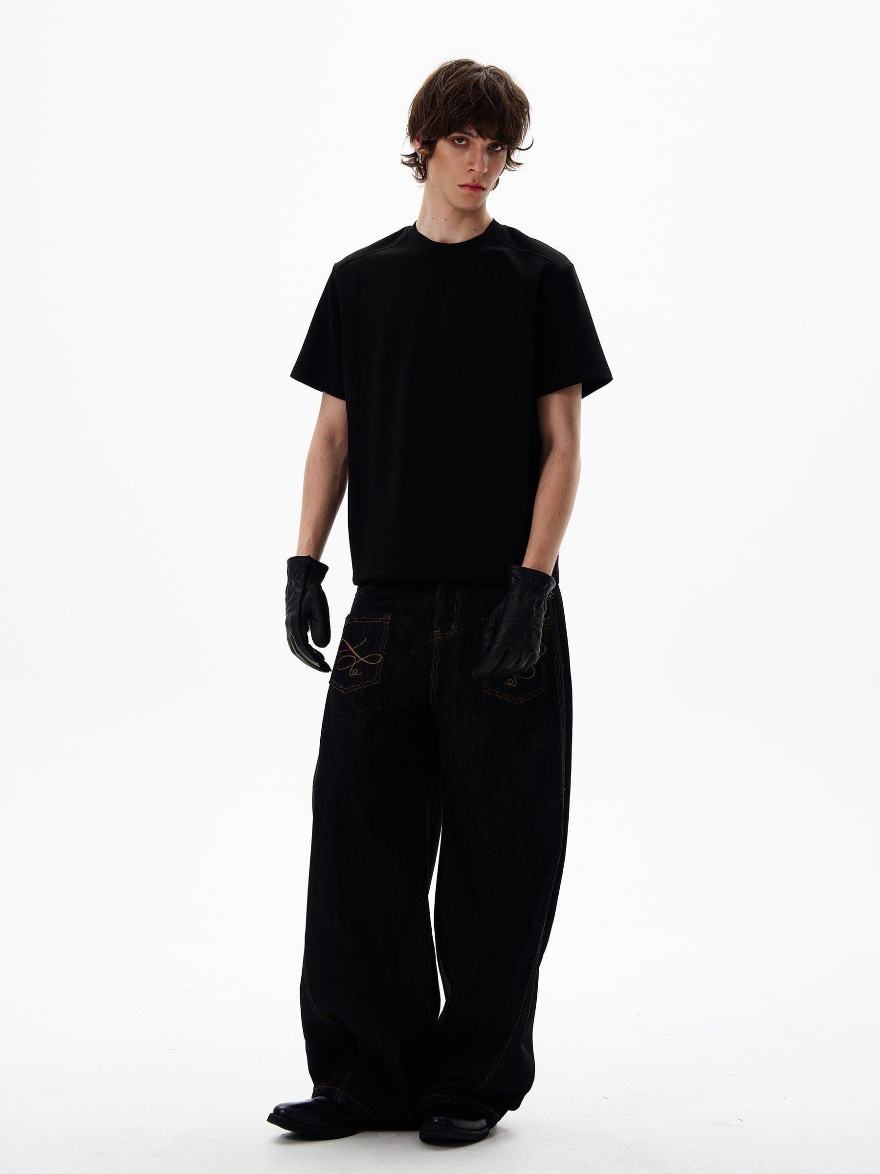 RT No. 12684 BLACK MACHETE DENIM STRAIGHT JEANS Product Image