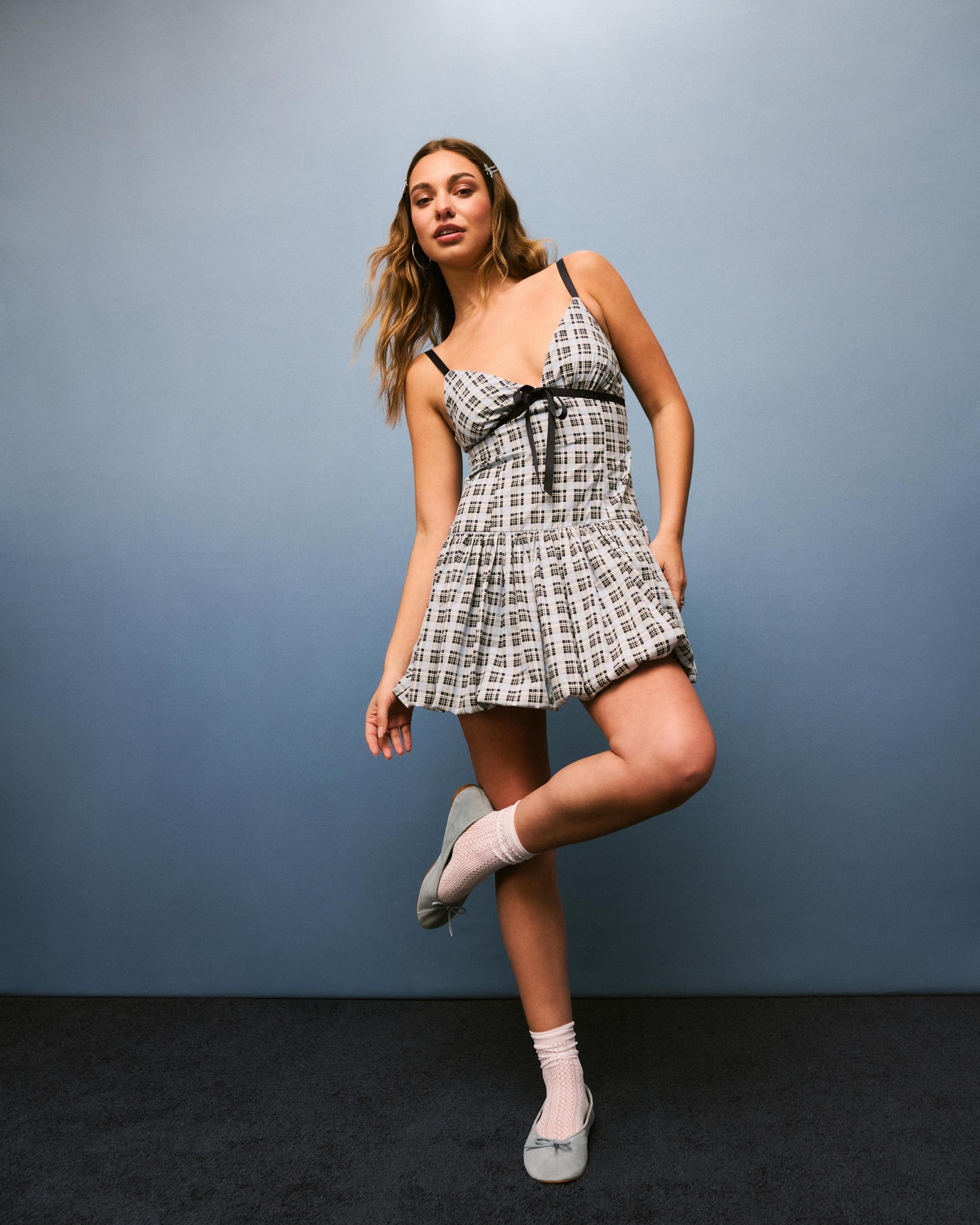 V-Neck Bubble Mini Dress Product Image
