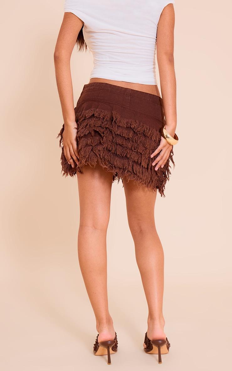 Petite Chocolate Denim Frayed Rara Micro Mini Skirt Product Image