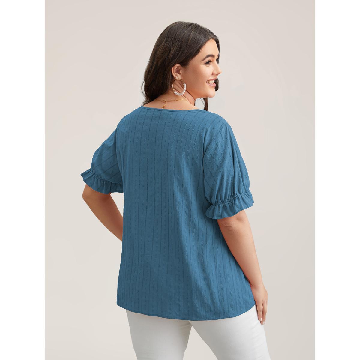 Plus Size Aegean Cotton Square Neck Ruffled Sleeve Shirt Women Elegant Short sleeve Square Neck Everyday Blouses BloomChic 18-20/2X Product Image