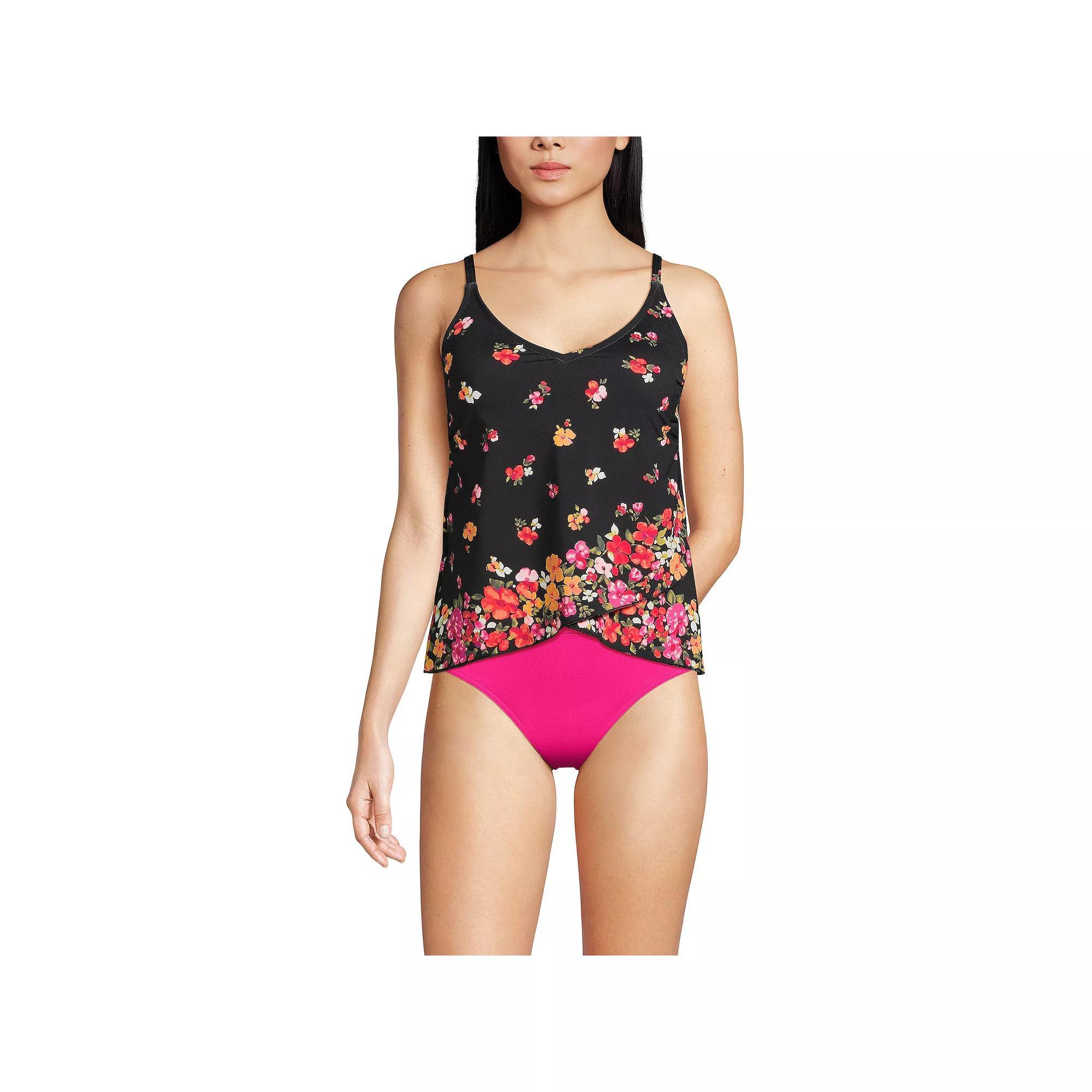 Women's Lands' End Chlorine Resistant Tulip Hem Tankini Swimsuit Top, Size: Medium, Black Floral Border Product Image
