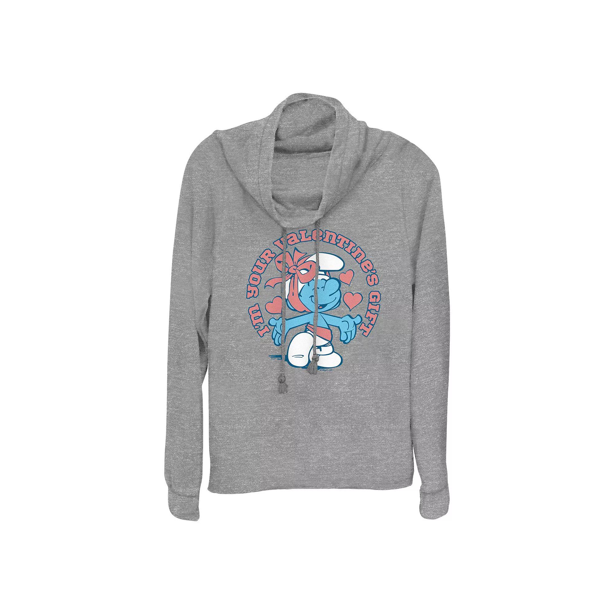 Plus Size Smurfs I'm Your Valentine's Gift Cowlneck Graphic Lightweight Long Sleeve, Women's, Size: 1XL, Gray Grey Product Image