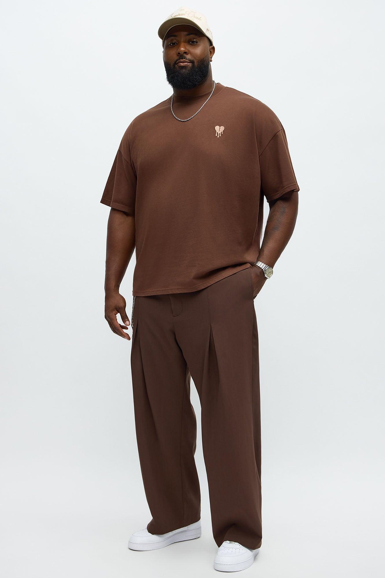 Oversized Mini Embroidery Heavy Weight Boxy tee - Dark Brown Product Image