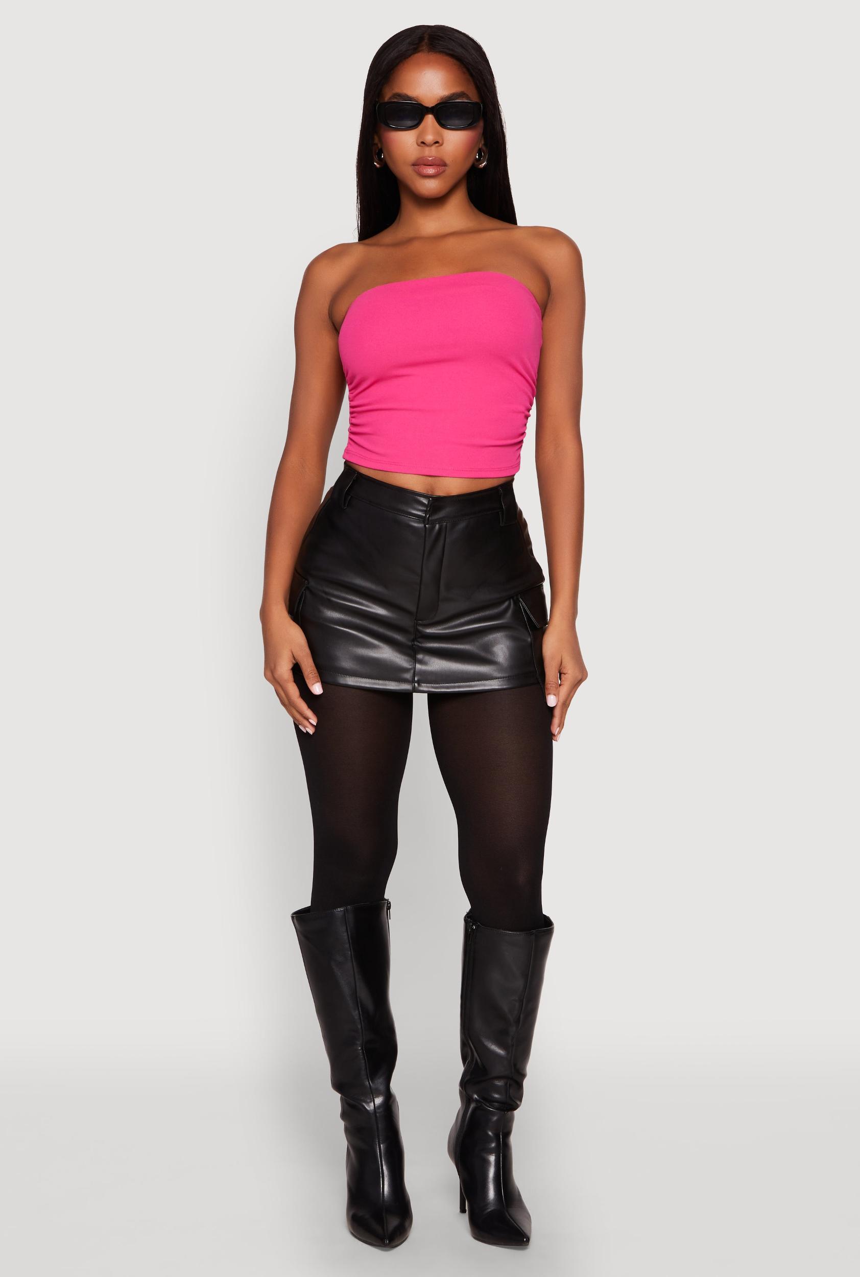 Womens Side Ruched Cropped Tube Top Product Image