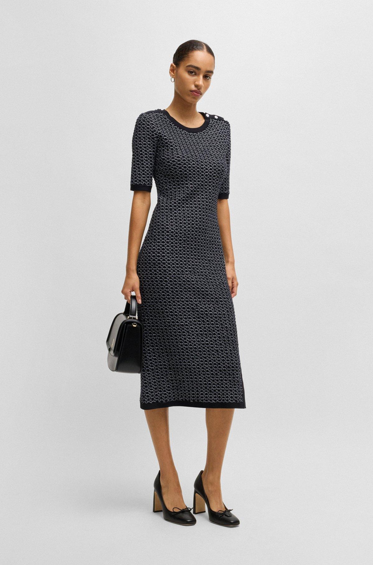BOSS - Structured-stripe dress in stretch-cotton jersey - Patterned Product Image