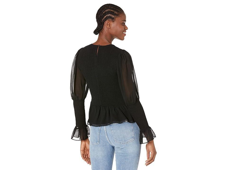 1.STATE Long Sleeve Crew Neck Smocked Top (Rich ) Women's Clothing Product Image