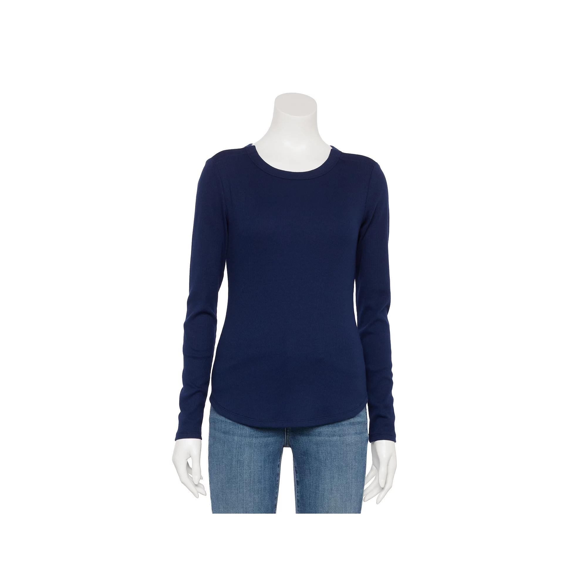 Women's Sonoma Goods For Life® Adaptive Rib Long Sleeve T-Shirt, Size: Small, Pitch Black Product Image