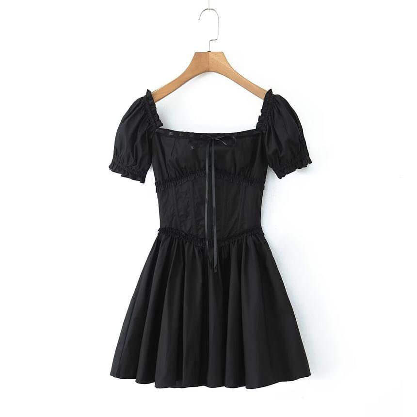 Short-Sleeve Square Neck Plain A-Line Dress Product Image