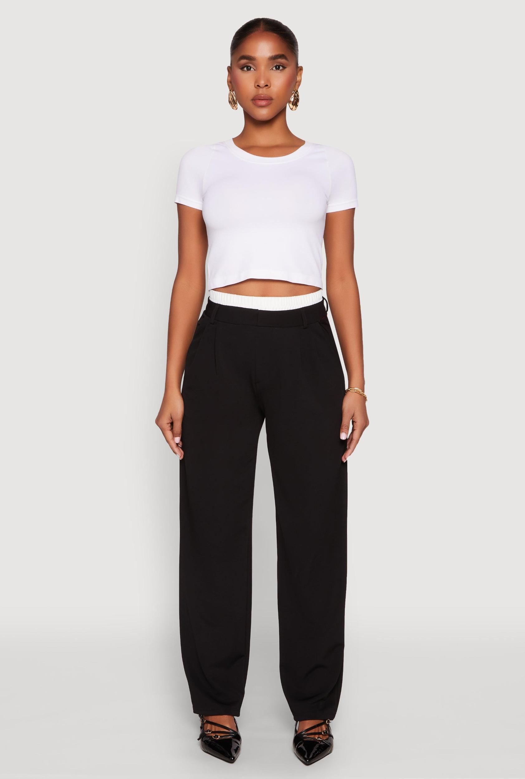 Womens Contrast Waistband Wide Leg Dress Pants Product Image