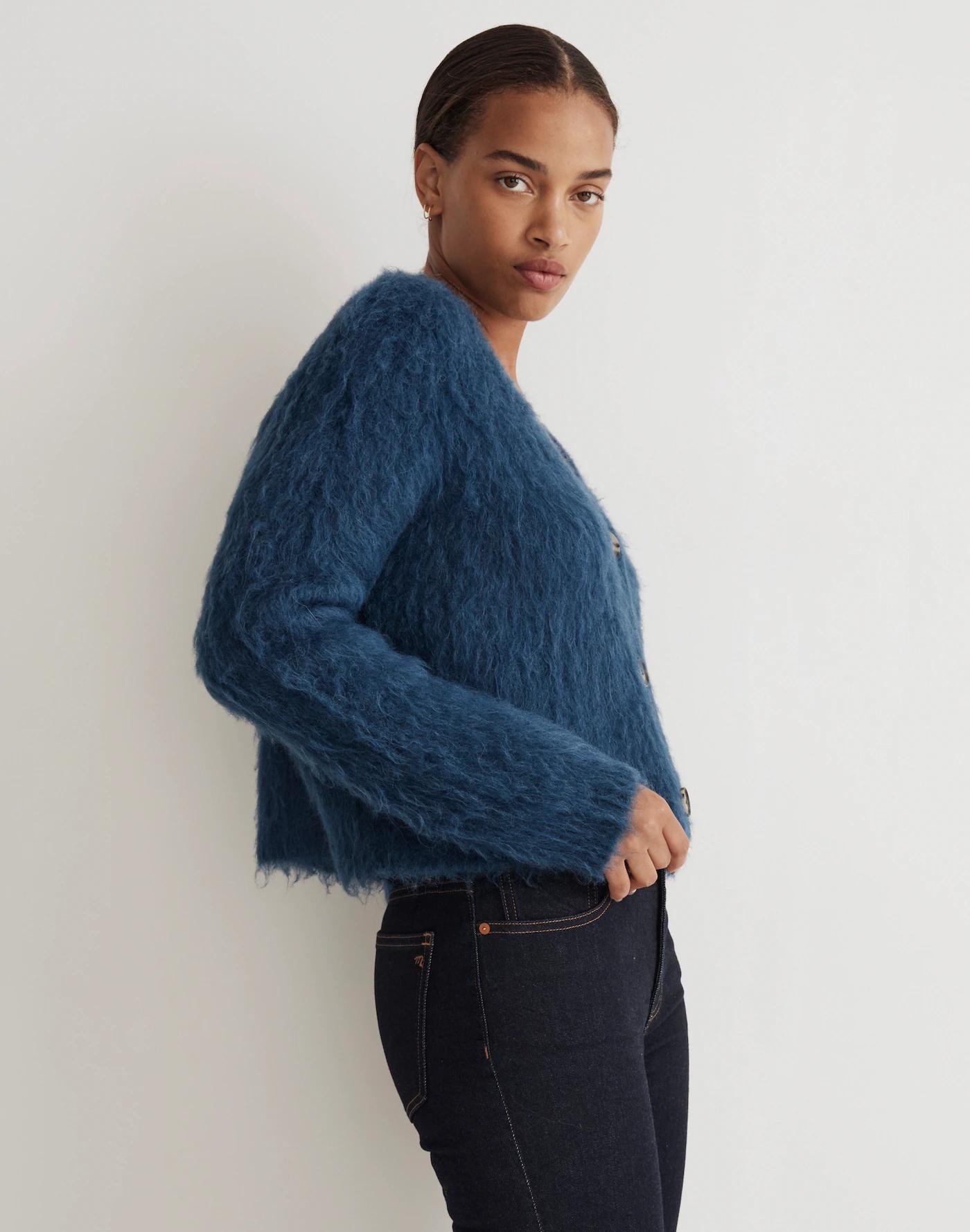 Brushed V-Neck Cardigan Sweater Product Image