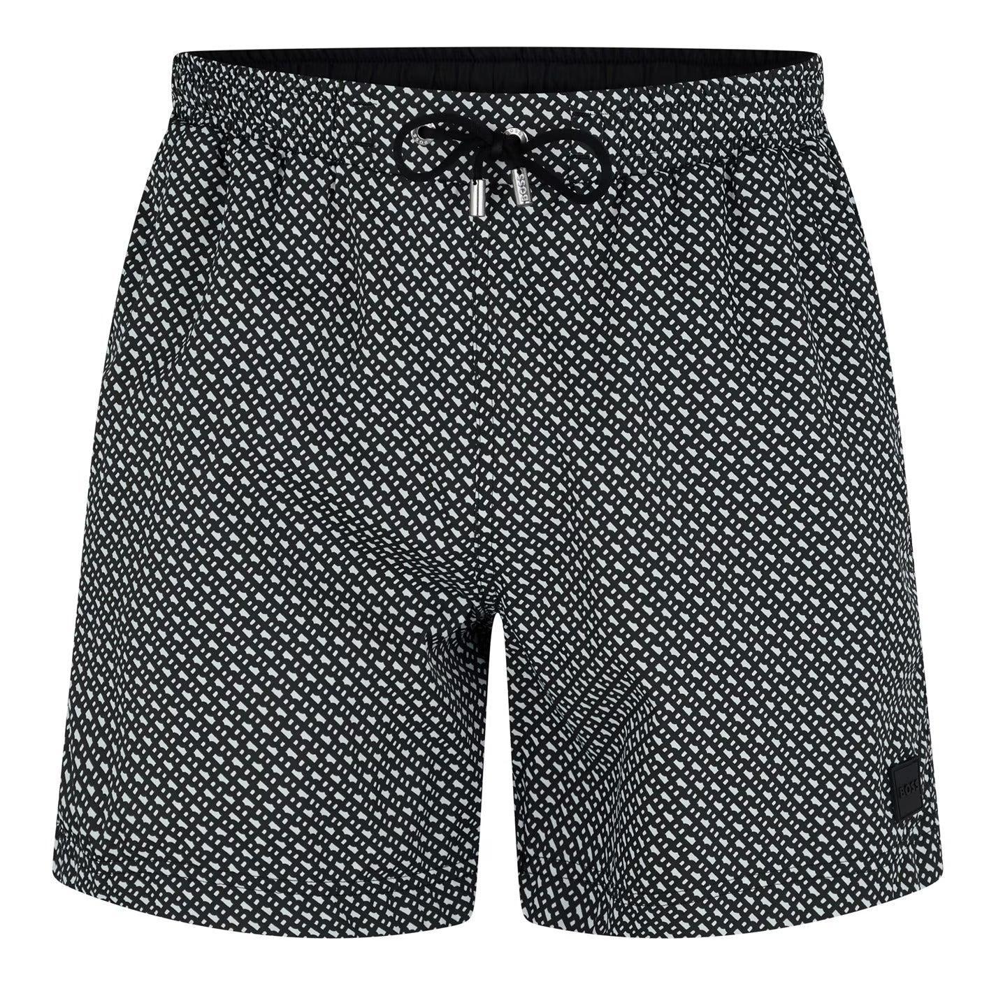 HUGO BOSS Logo-label Swim Shorts With Seasonal Pattern In Black Product Image