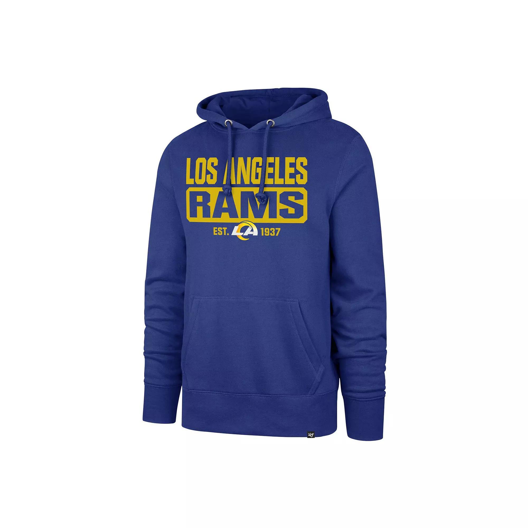 Men's '47 Royal Los Angeles Rams Box Out Headline Pullover Hoodie, Size: Small, Blue Product Image