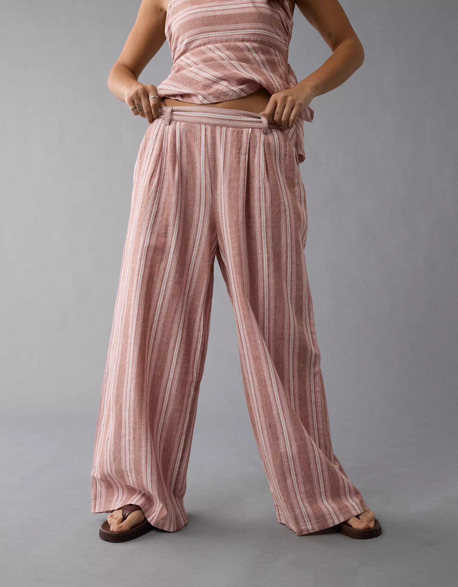 AE Linen-Blend High-Waisted Wide-Leg Pant Product Image