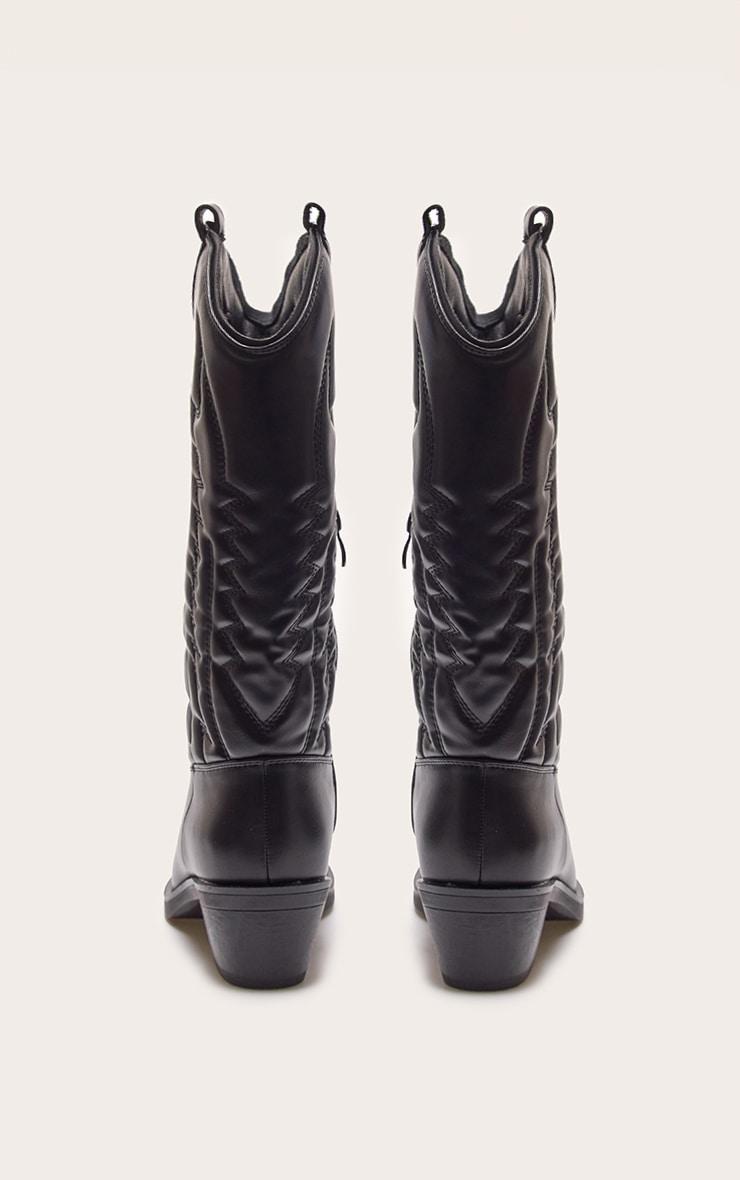 Black Faux Leather Point Toe Knee High Western Boots Product Image