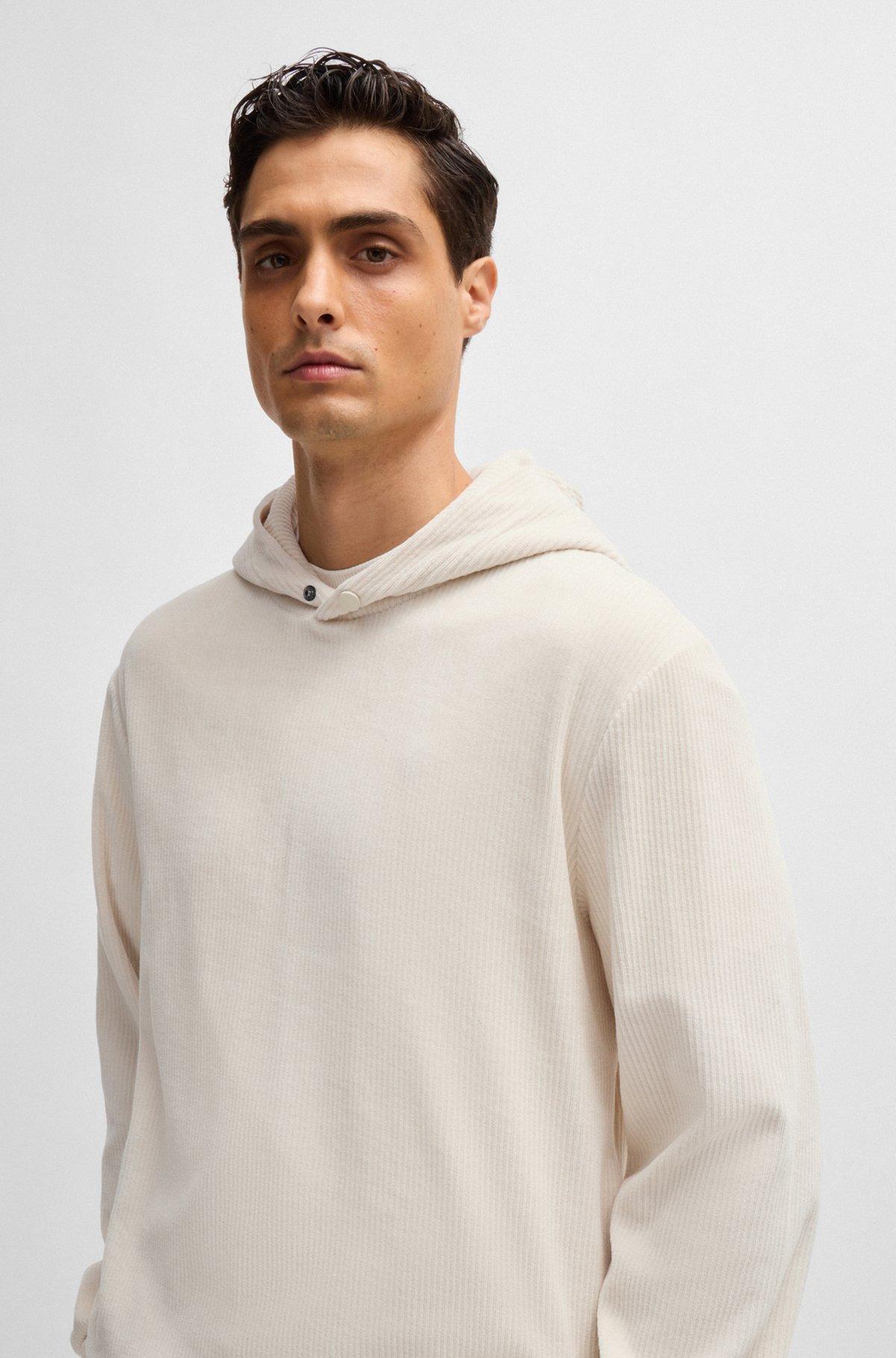 Cotton-corduroy hoodie with press-stud hood Product Image