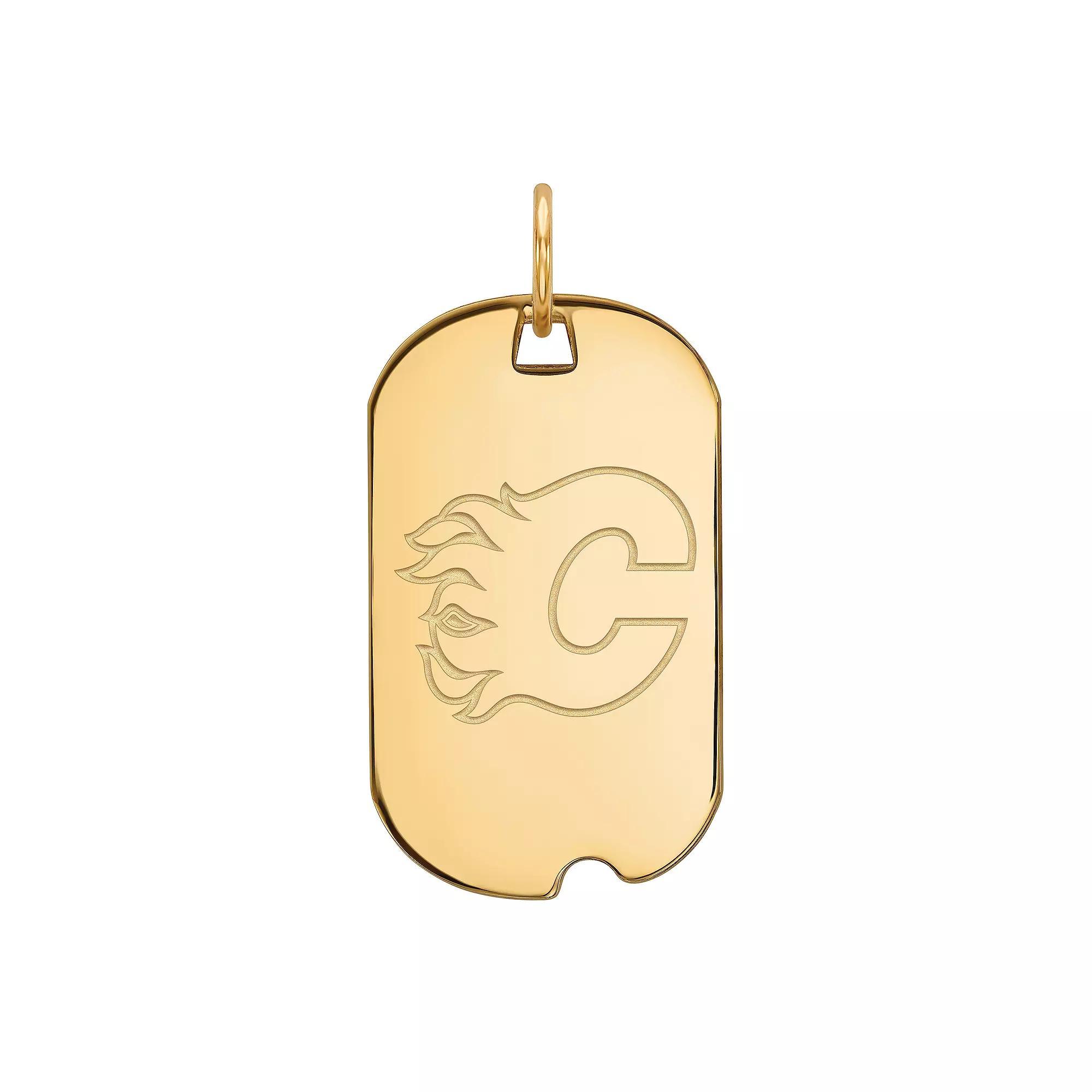 LogoArt Calgary Flames Sterling Silver Small Dog Tag, Women's, Size: 18 mm, Gold Tone Product Image