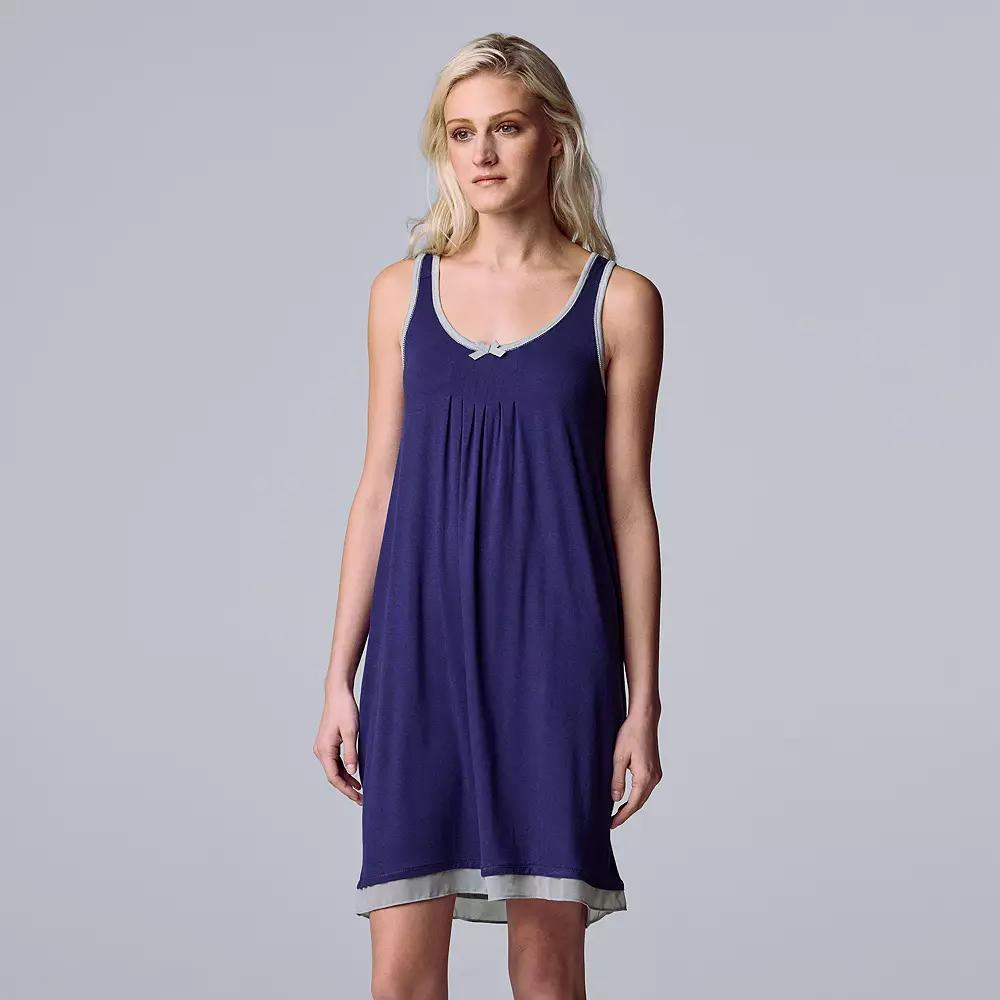 Womens Simply Vera Vera Wang Basic Luxury Chemise Blue Product Image