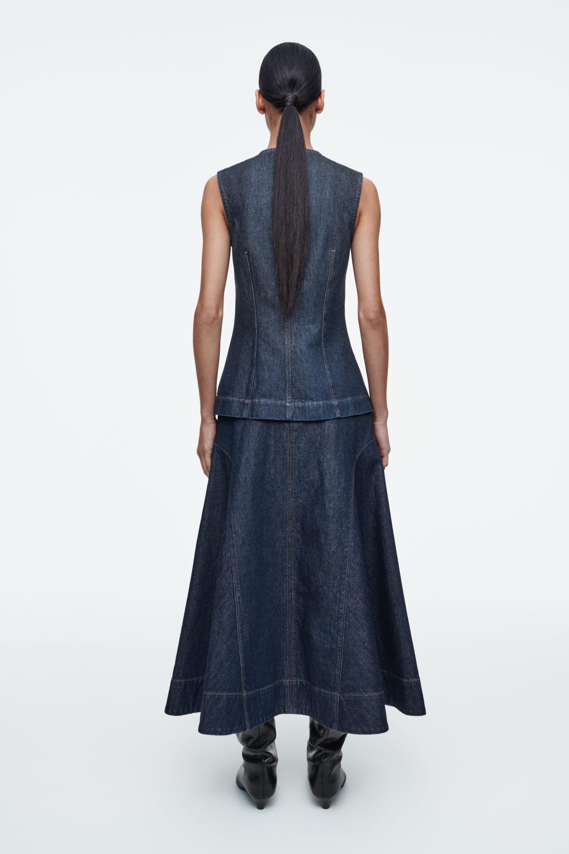 RAW DENIM A-LINE MIDI SKIRT Product Image