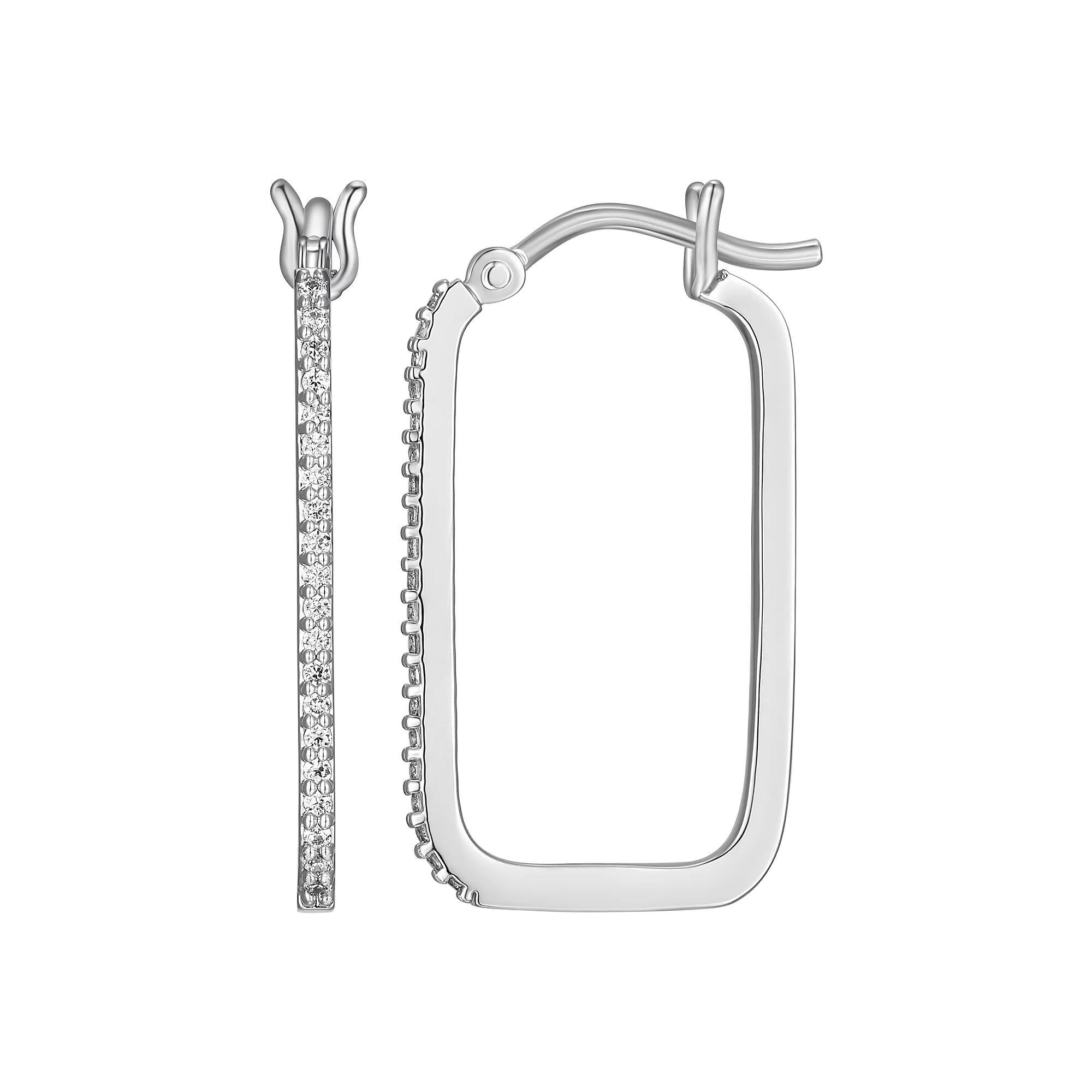 Rhodium-Plated Sterling Silver 1/5 Carat T.W Diamond Rectangle Hoop Earrings, Women's Product Image