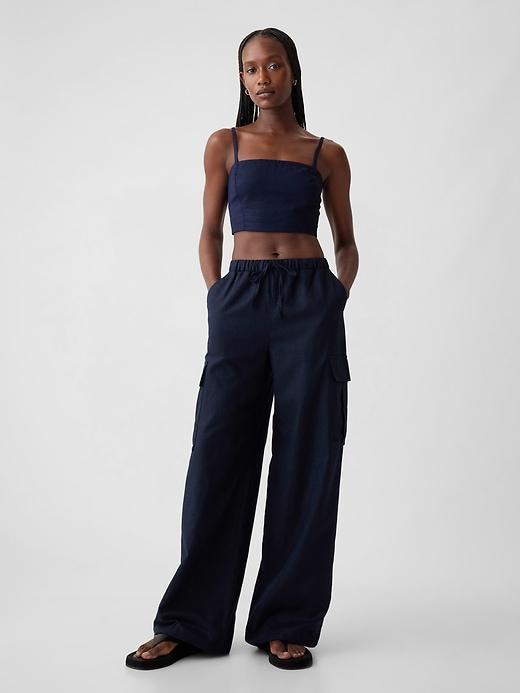 Mid Rise Linen-Cotton Pull-On Cargo Pants Product Image