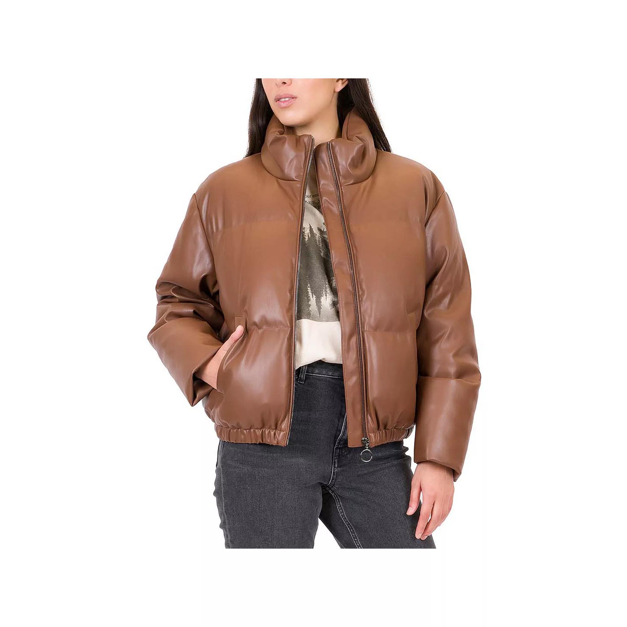 Junior's Coffee Shop Faux Leather Puffer Coat, Women's, Size: XL, Blush Product Image