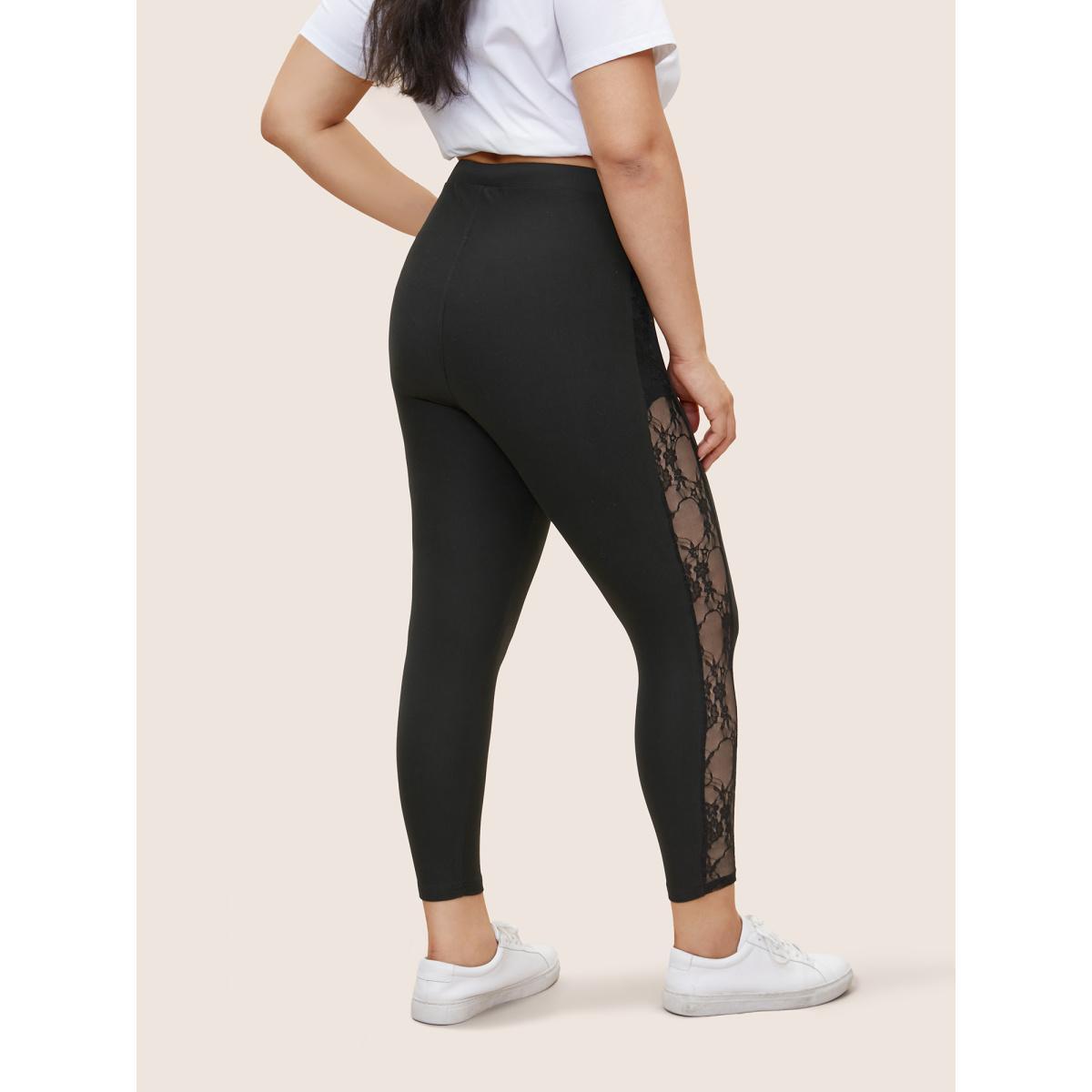 Plus Size Crochet Lace Mesh Skinny Leggings Women Black Casual High stretch Skinny High Rise Everyday Leggings BloomChic 10/M Product Image