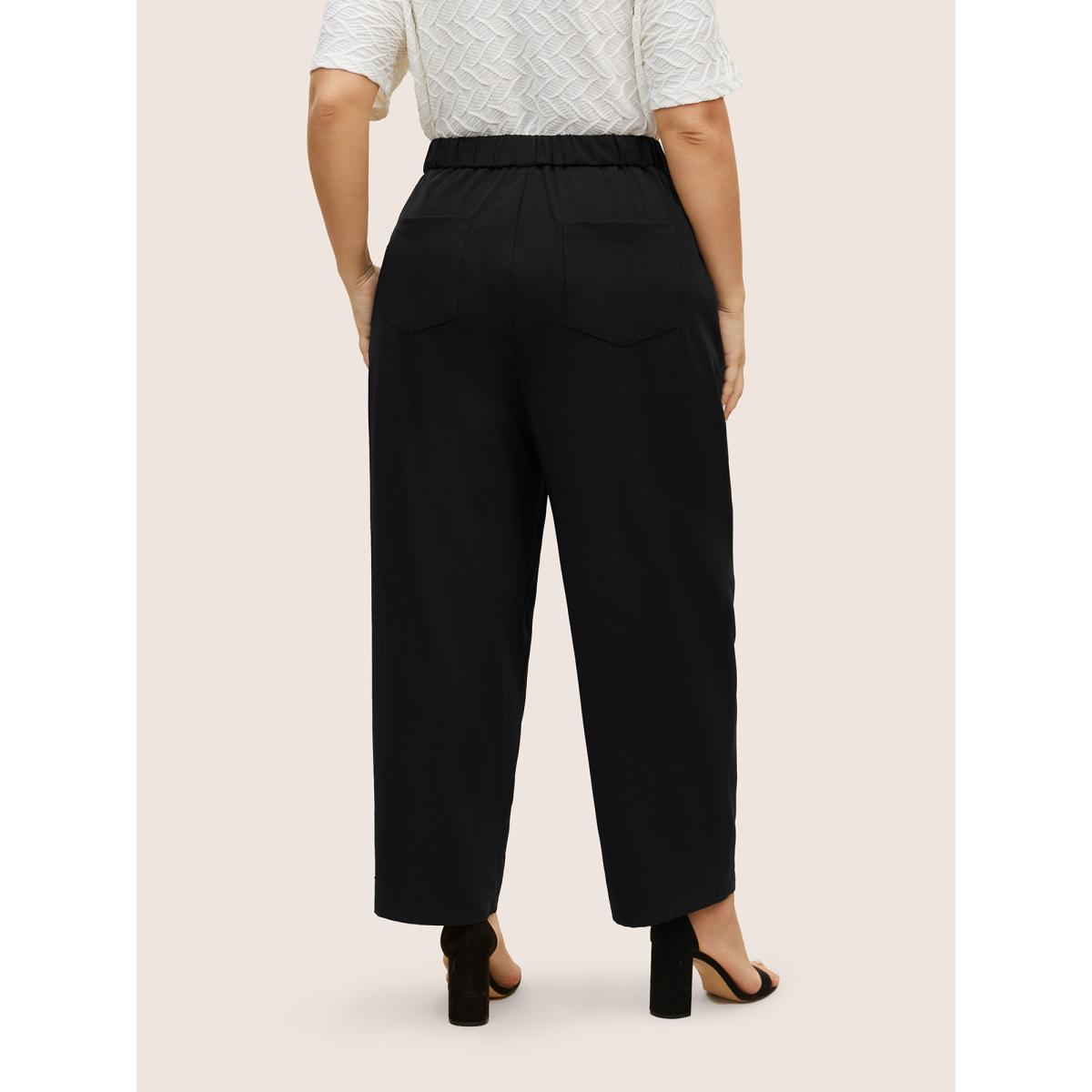 Plus Size High Rise Elastic Waist Straight Leg Pants Women Black At the Office Straight Leg High Rise Work Pants BloomChic 18-20/2X Product Image