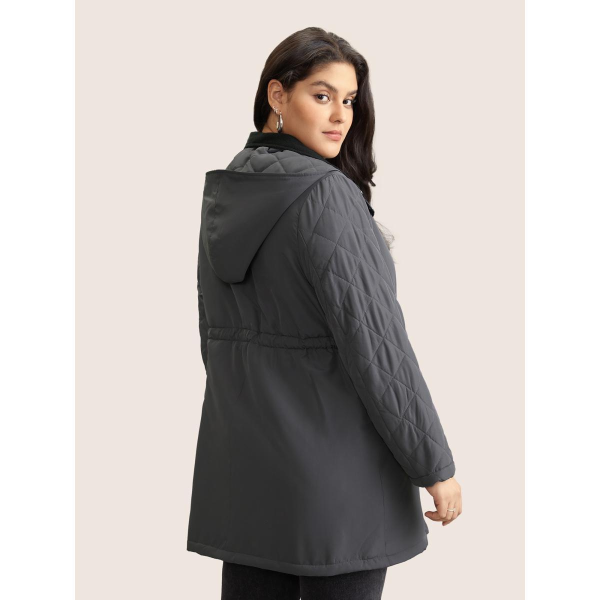 Plus Size Solid Flap Detail Elastic Waist Quilted Coat Women DimGray Casual Lined Ladies Dailywear Winter Coats BloomChic 22-24/3X Product Image
