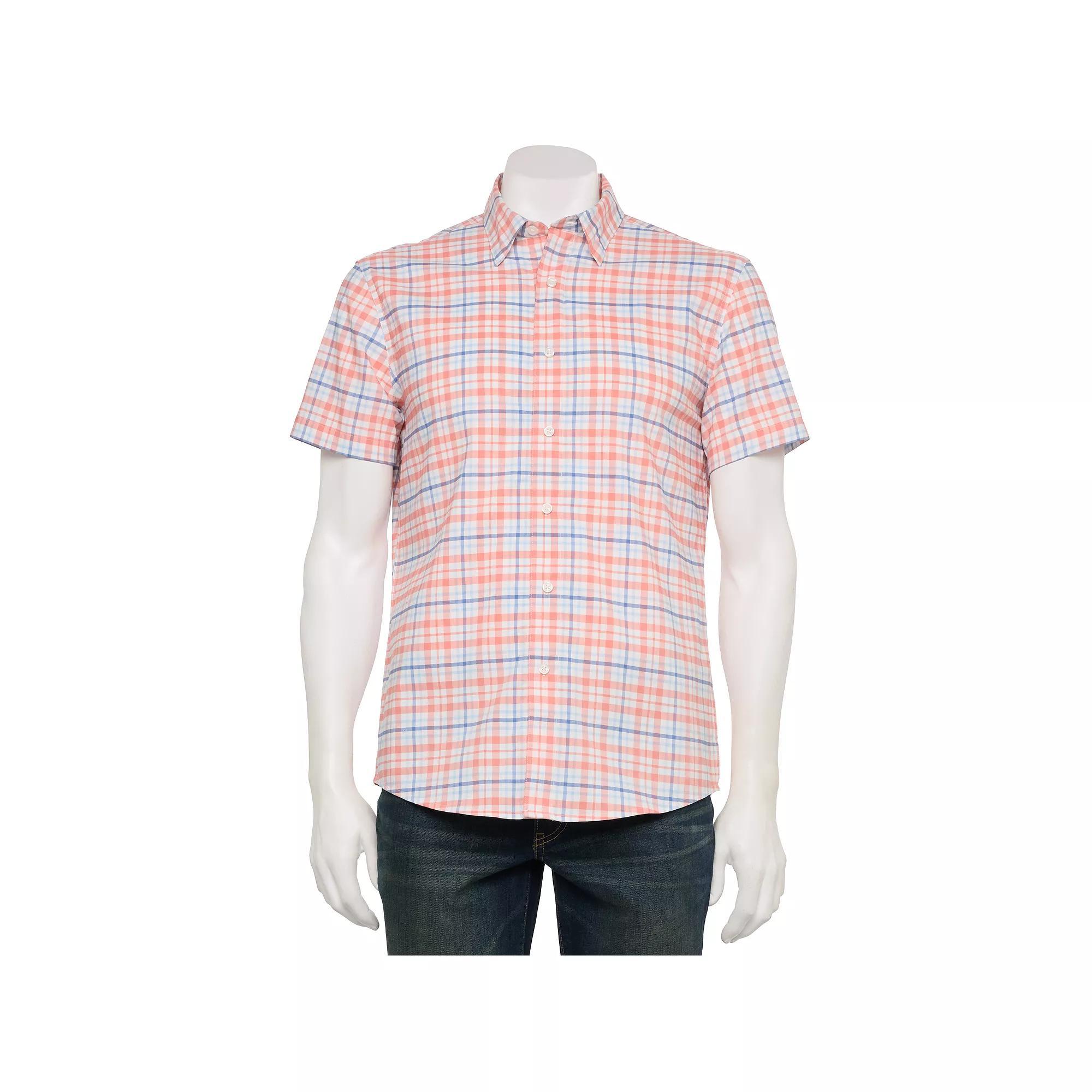Men's Sonoma Goods For Life® Adaptive Short Sleeve Performance Button-Down Shirt, Size: Large, Paper Plaid Blue Product Image
