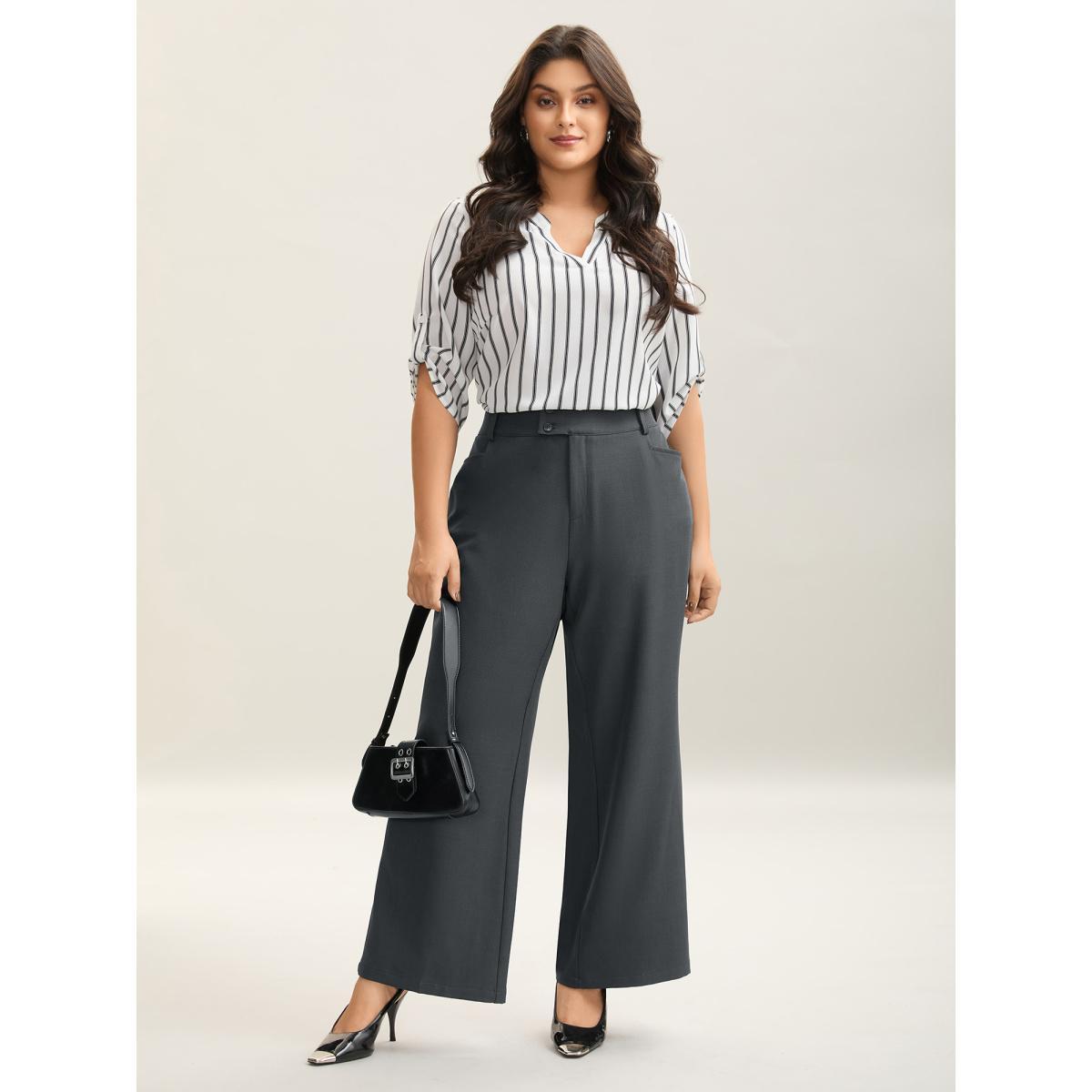Plus Size Overlap Waist Buckles Classic Bootcut Pants Women DimGray At the Office Bootcut Mid Rise Work Pants BloomChic 18-20/2X Product Image