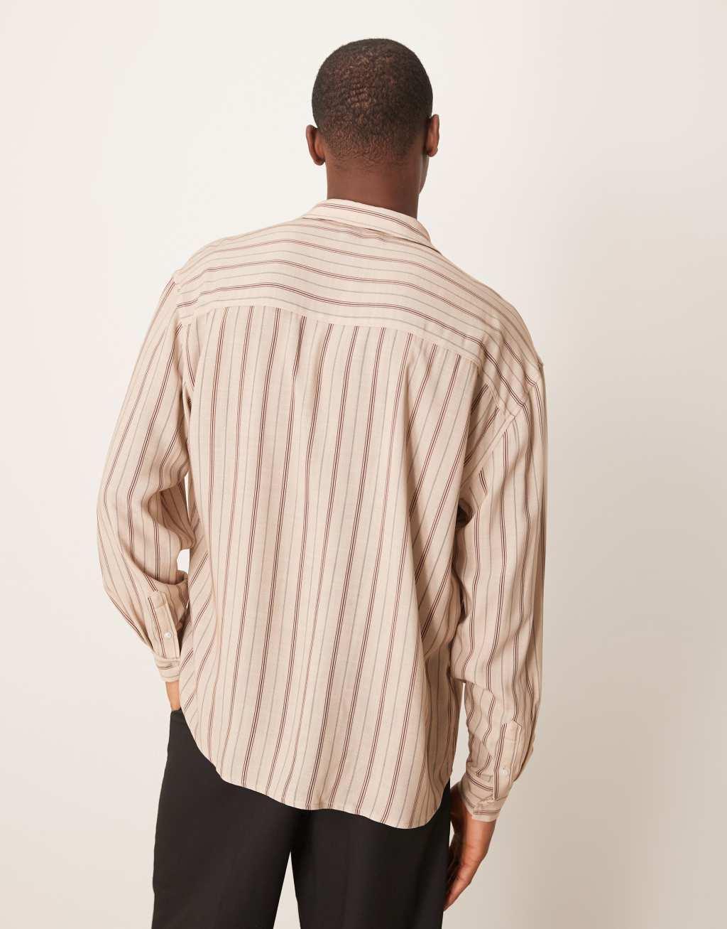ASOS DESIGN 90s oversized shirt in red stripe with embroidery Product Image