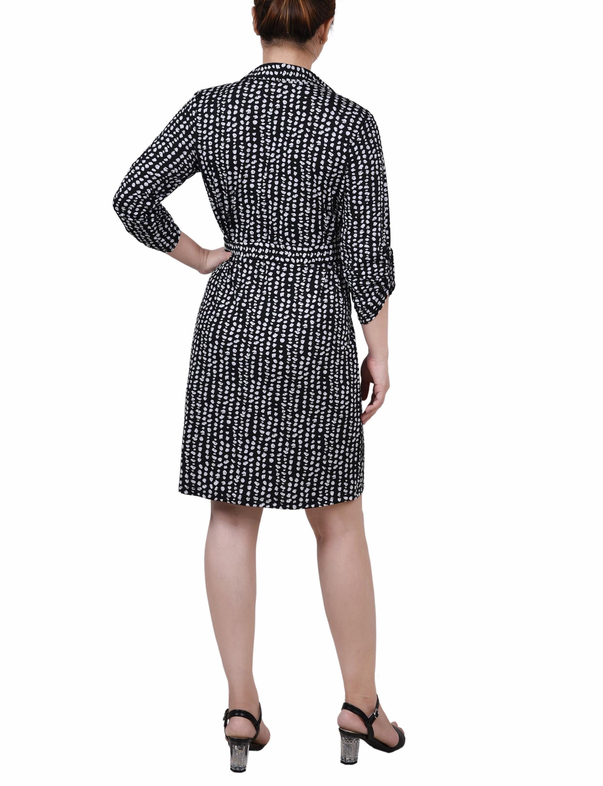 Jet Snowpop 3/4 Roll Tab Sleeve Collared Dress - Petite Product Image