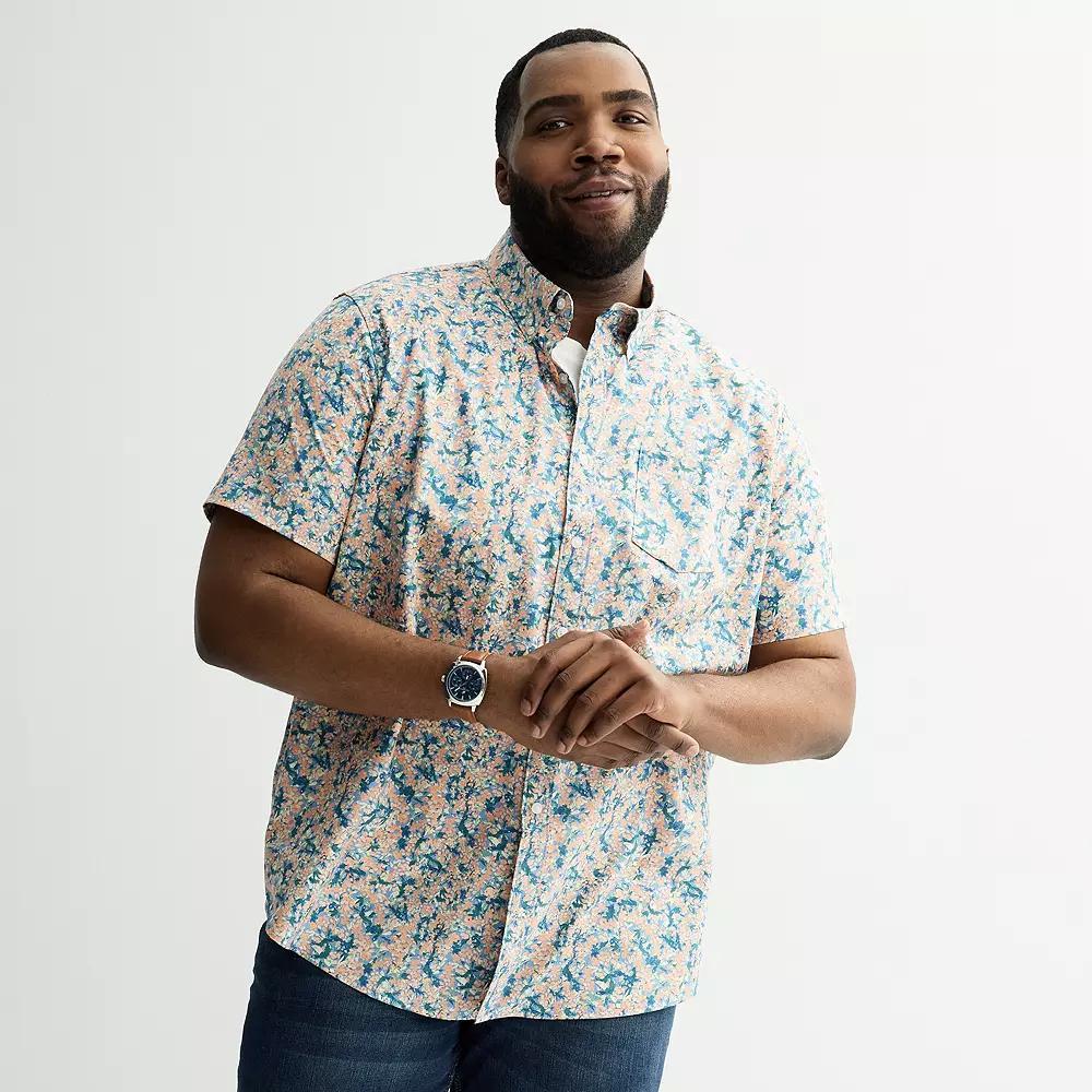 Big & Tall Sonoma Goods For Life® Short Sleeve Perfect Length Shirt, Men's, Size: Large Tall, Paint Ditsy Blue Product Image