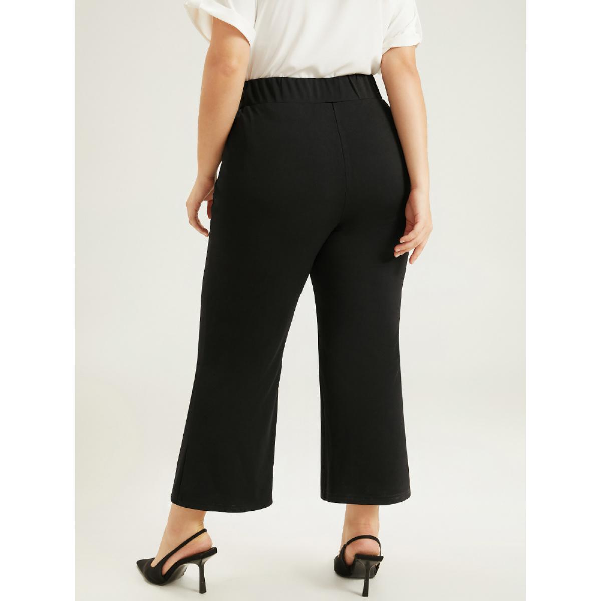 Plus Size Split Front Contrast Webbing Bootcut Pants Women Black Office Flare Leg High Rise Work Pants BloomChic 14-16/1X Product Image