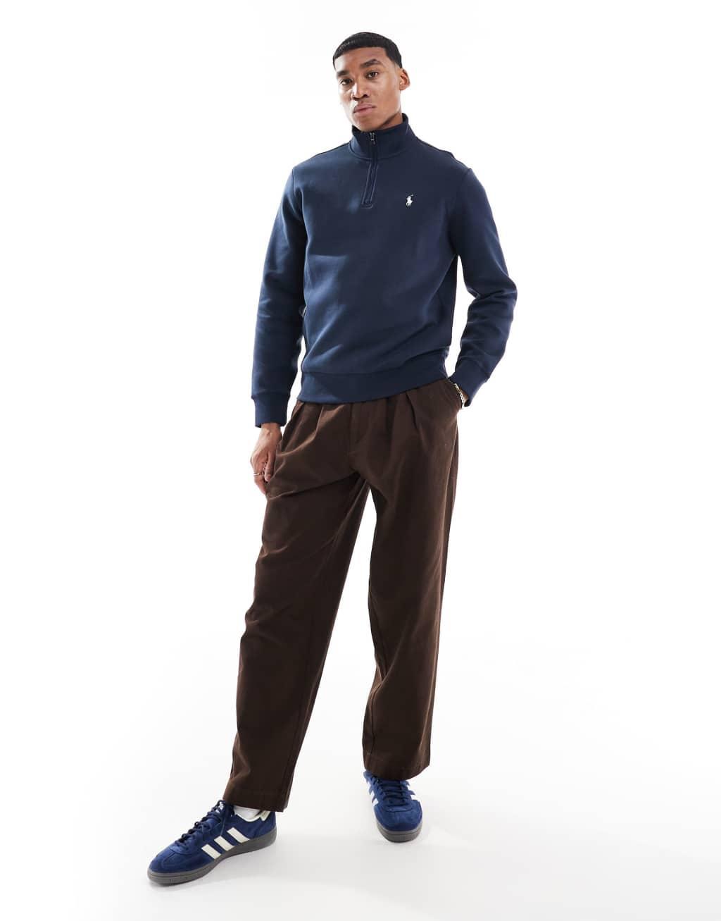 Polo Ralph Lauren icon logo double knit half zip sweatshirt in navy Product Image