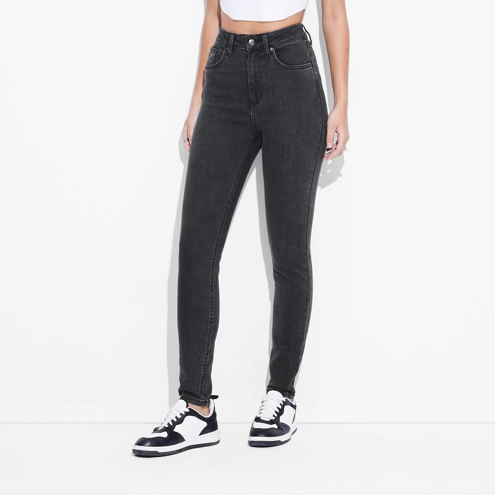 Women's Super-High Rise Skinny Jeans - Wild Fable™ Black Wash 16: Cotton Blend, Midweight , Slim Fit, 29" Inseam Product Image