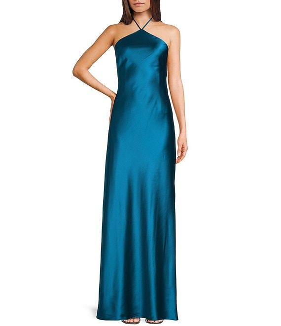 Morgan & Co. Satin Halter Neck Long Dress Product Image