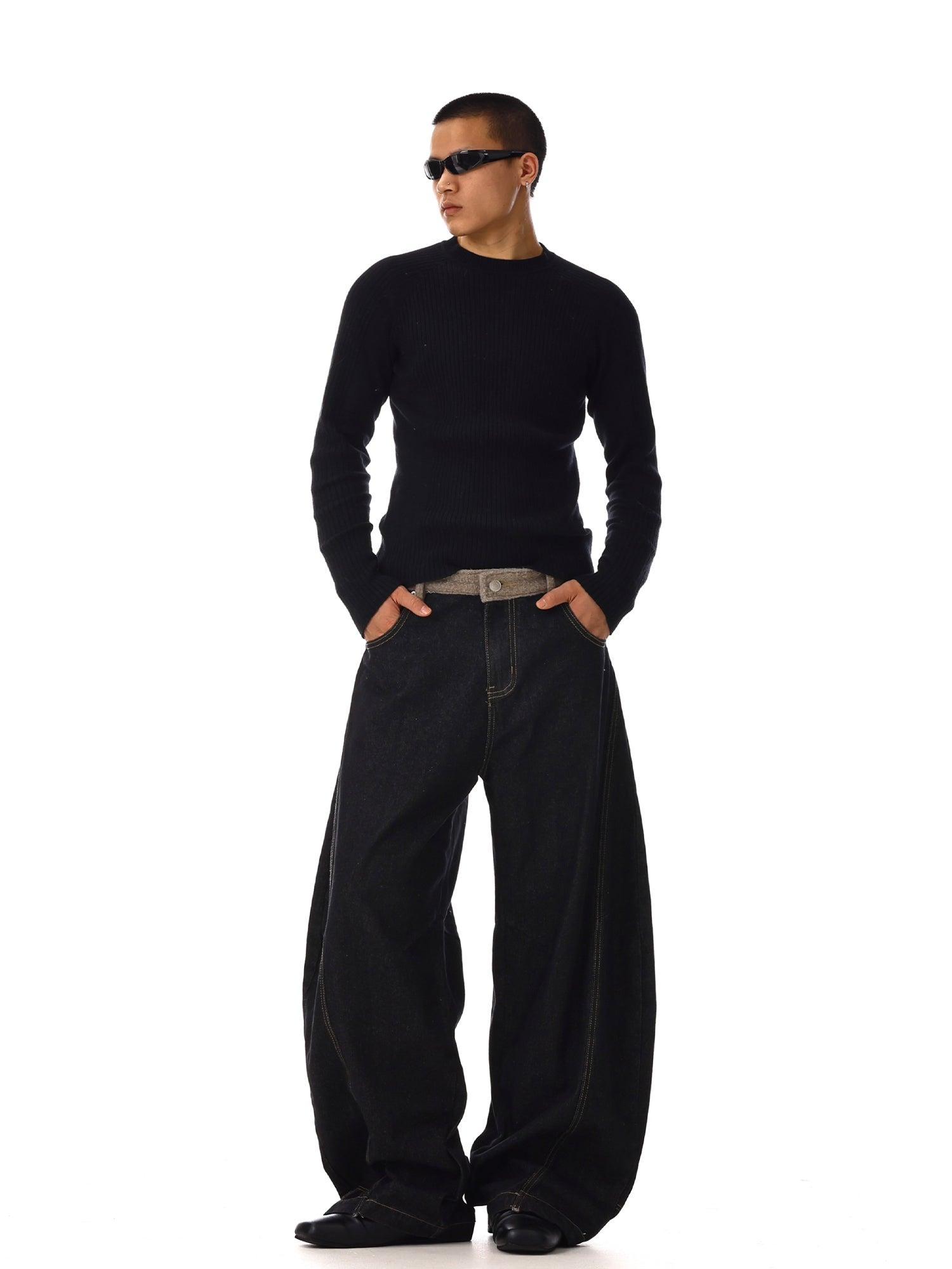 RT No. 12549 BLACK SCIMITAR BAGGY DENIM JEANS Product Image