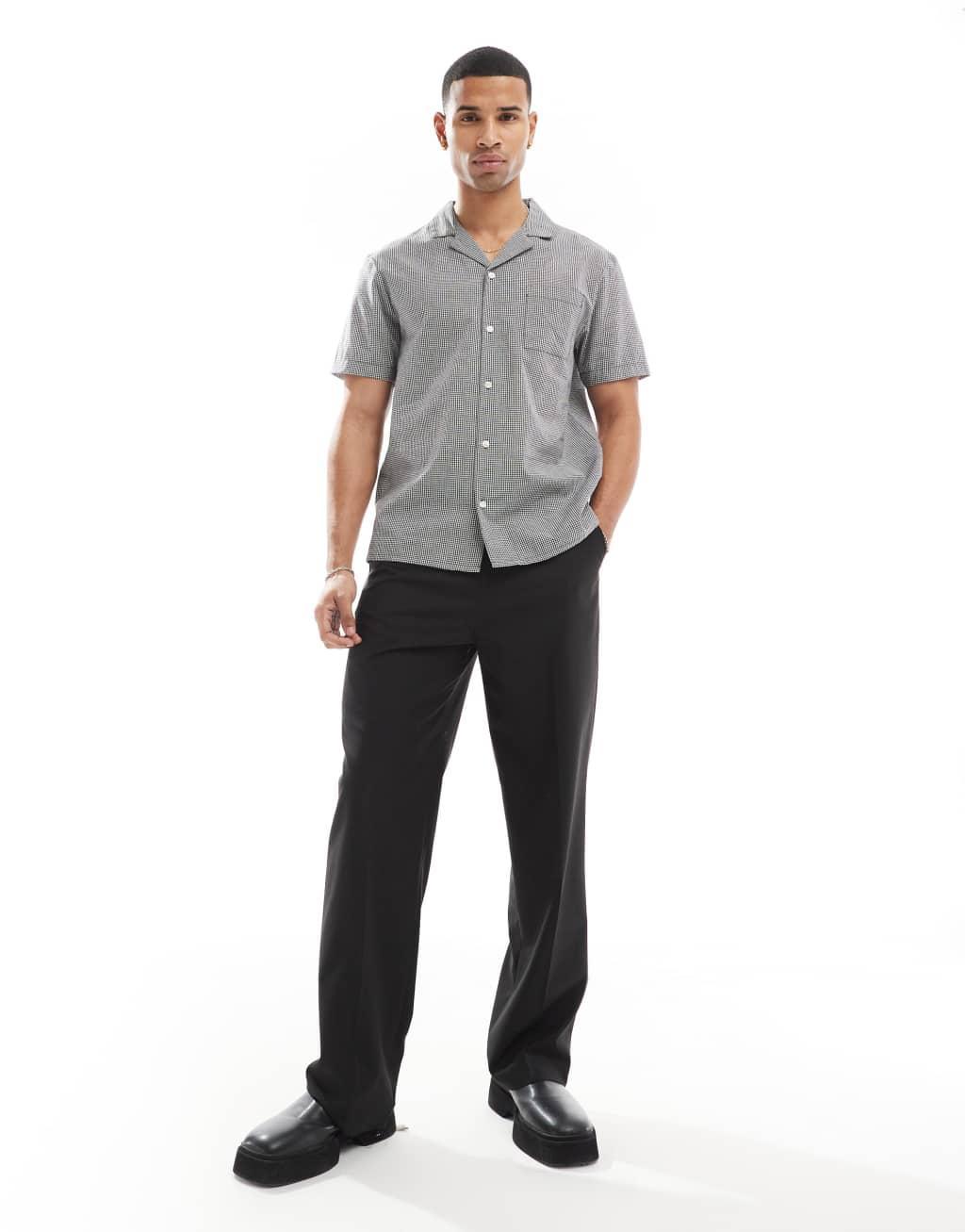 Another Influence gingham check short sleeve shirt in charcoal Product Image