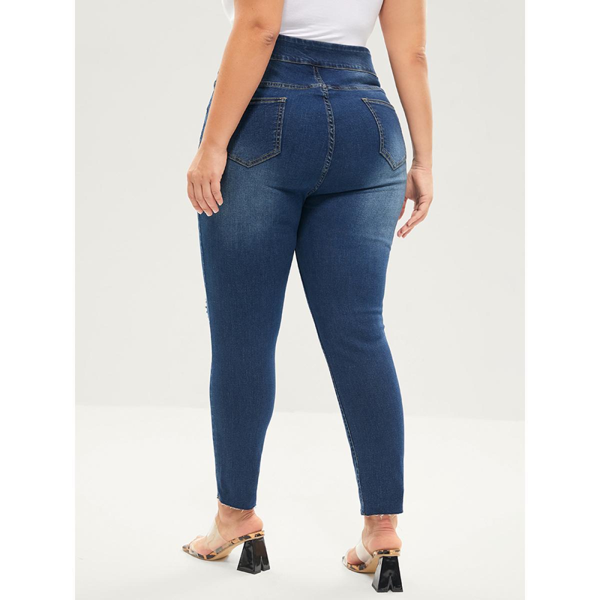 Plus Size Skinny Very Stretchy High Rise Medium Wash Sculpt Waist Jeans Women DarkBlue Casual Plain Tummy control High stretch Pocket Jeans BloomChic 10/M Product Image