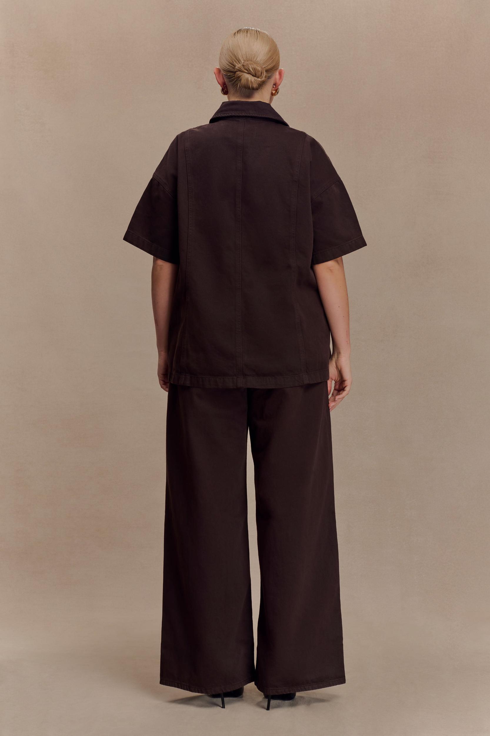 Maya Oversized Denim Shirt - Chocolate Product Image