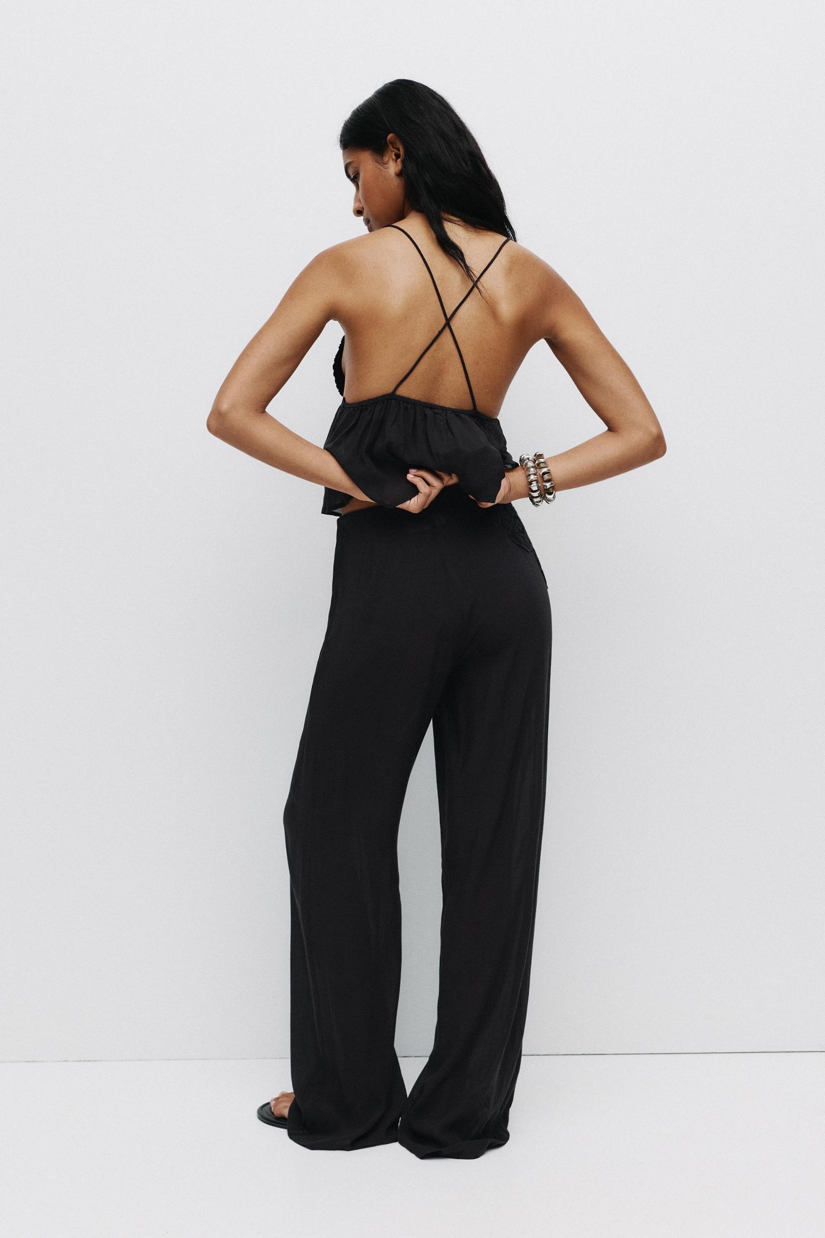 Rustic crochet embroidered trousers Product Image