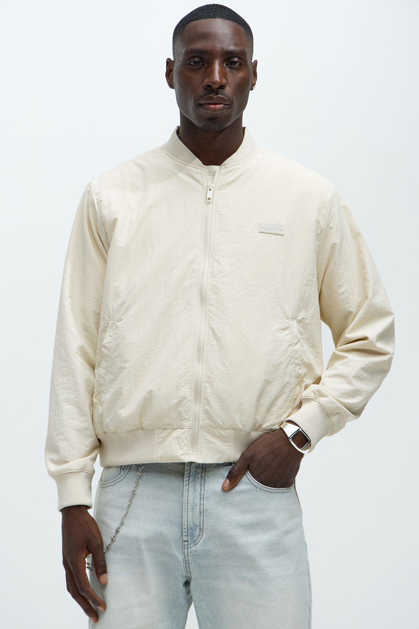 Miles Nylon Full Zip Bomber Jacket - Off White Product Image
